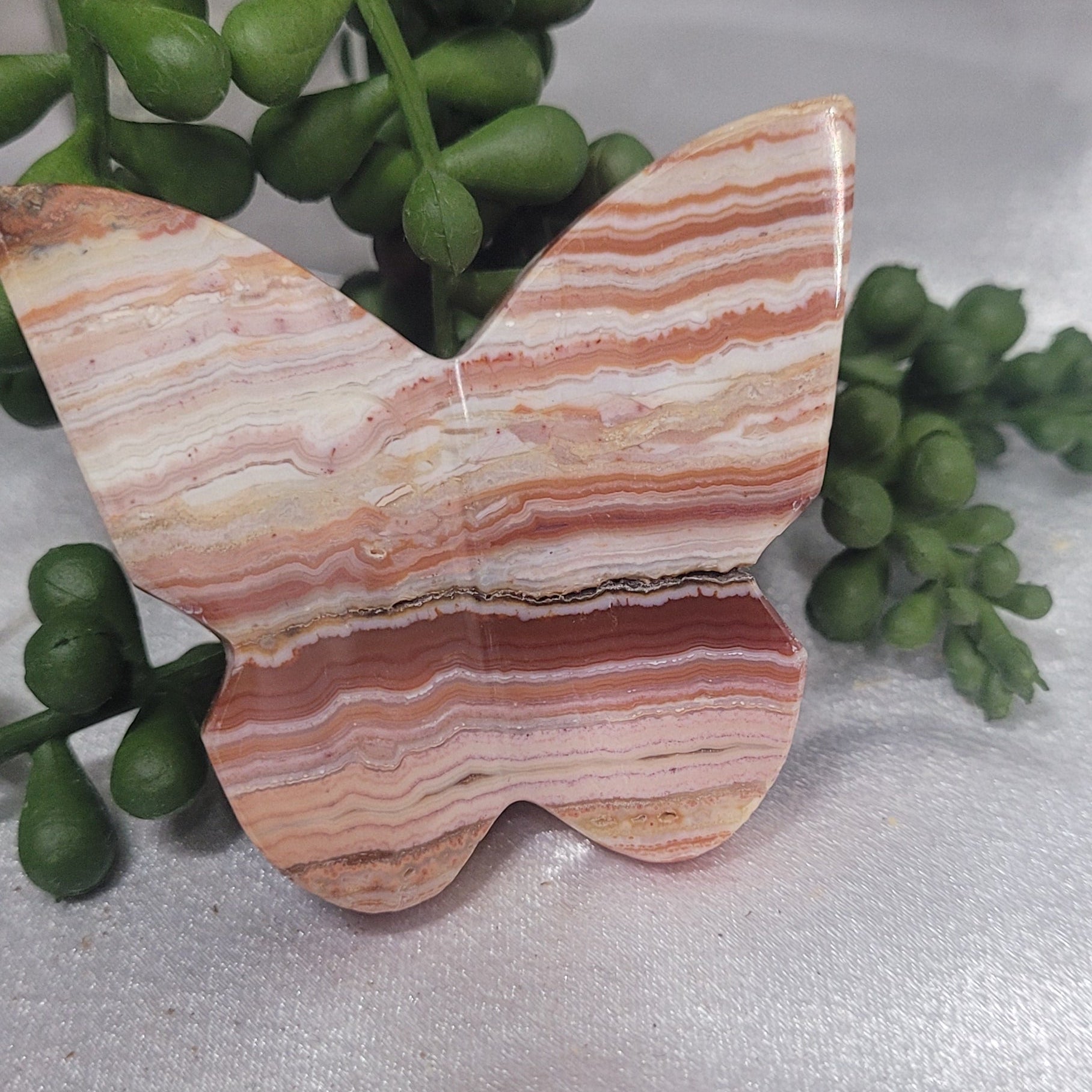 Blue Plume Agate or Pink Crazy Lace 3D Butterfly Carving