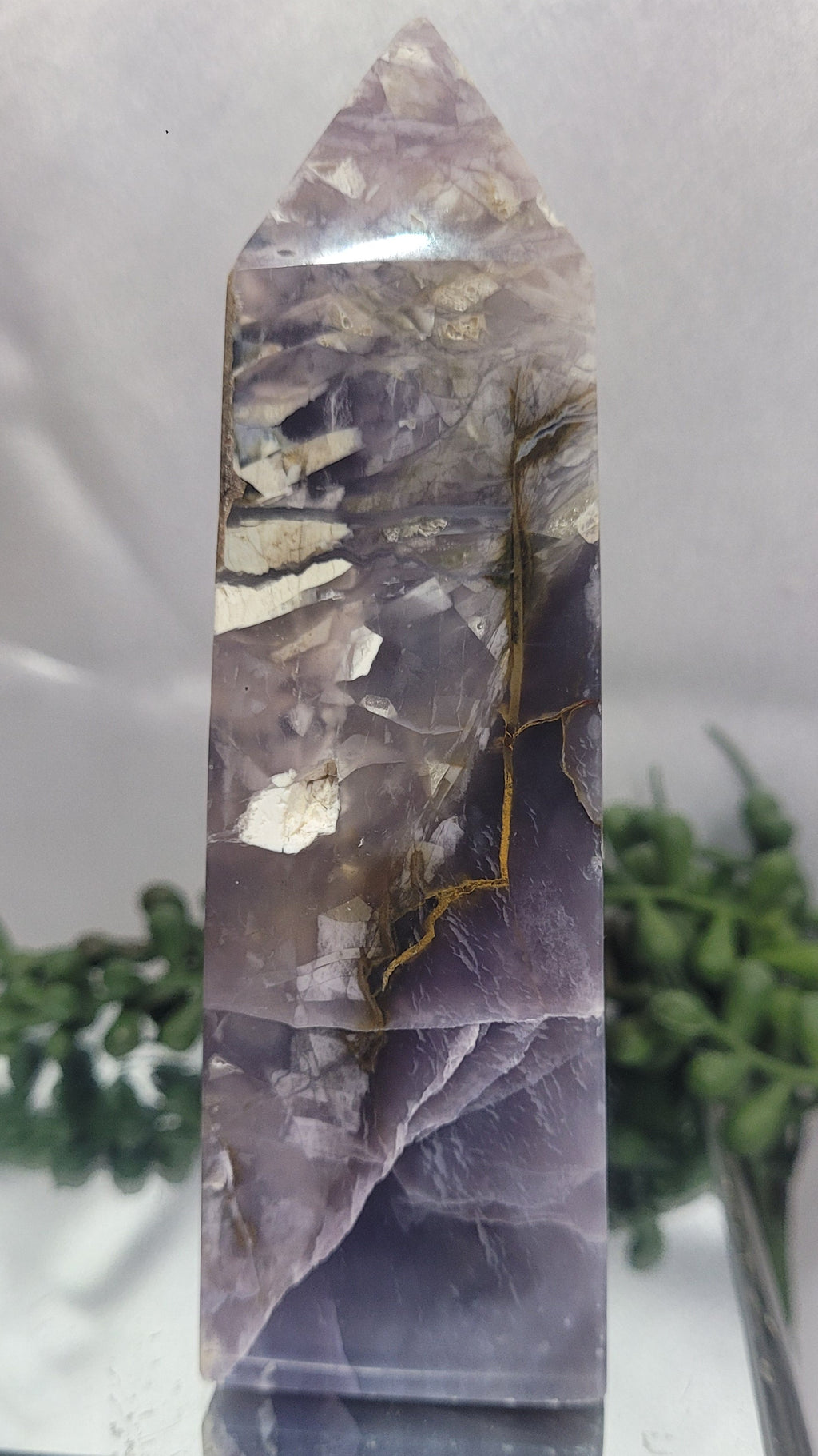 Purple Chalcedony Tower with Golden Veins