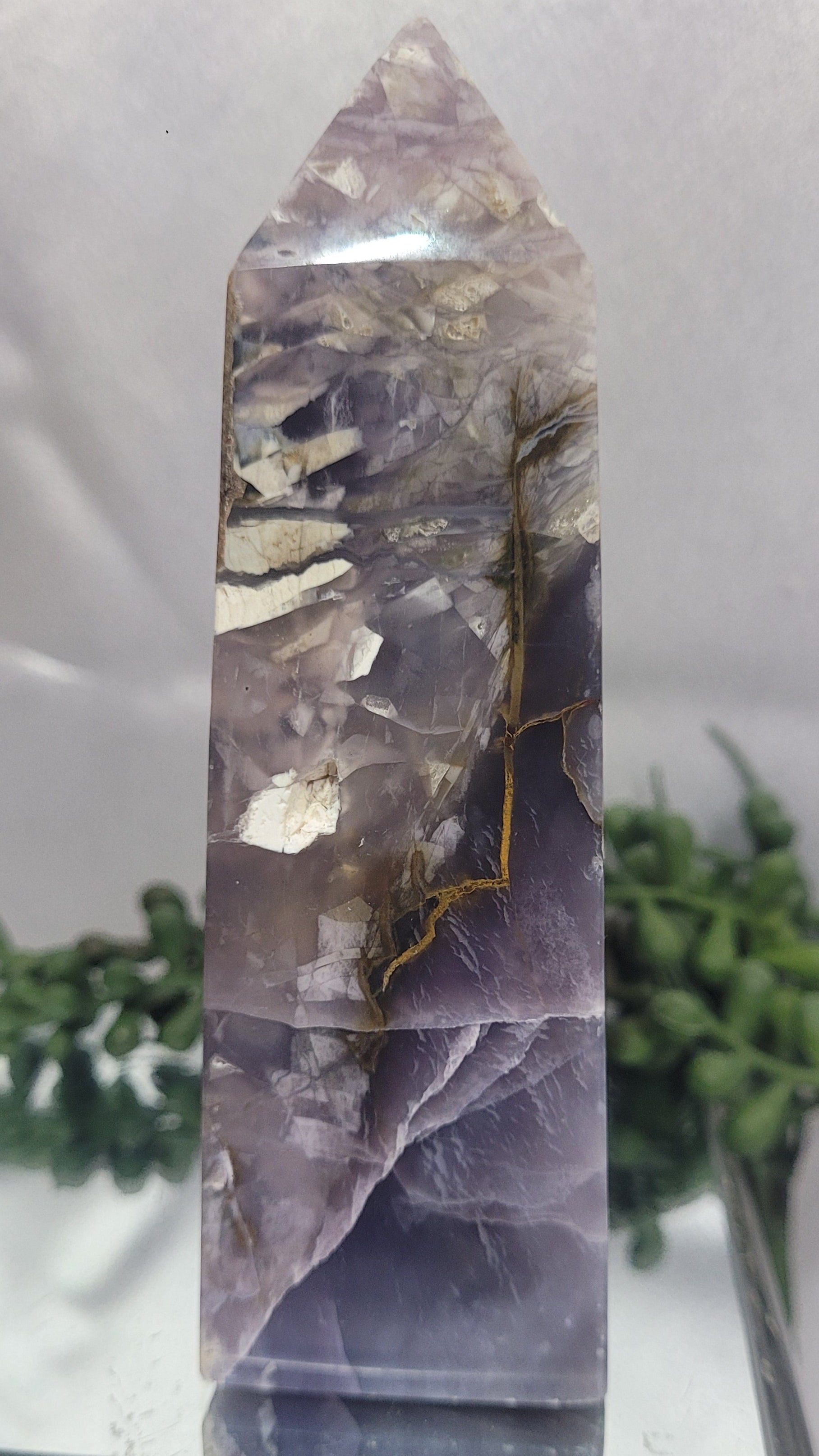 Purple Chalcedony Tower with Golden Veins
