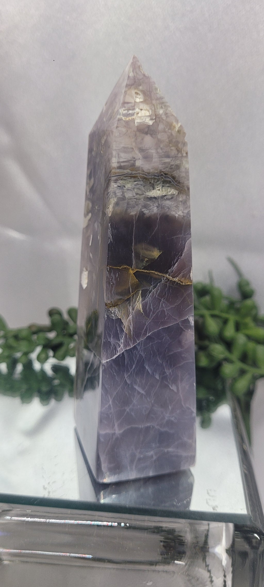 Purple Chalcedony Tower with Golden Veins