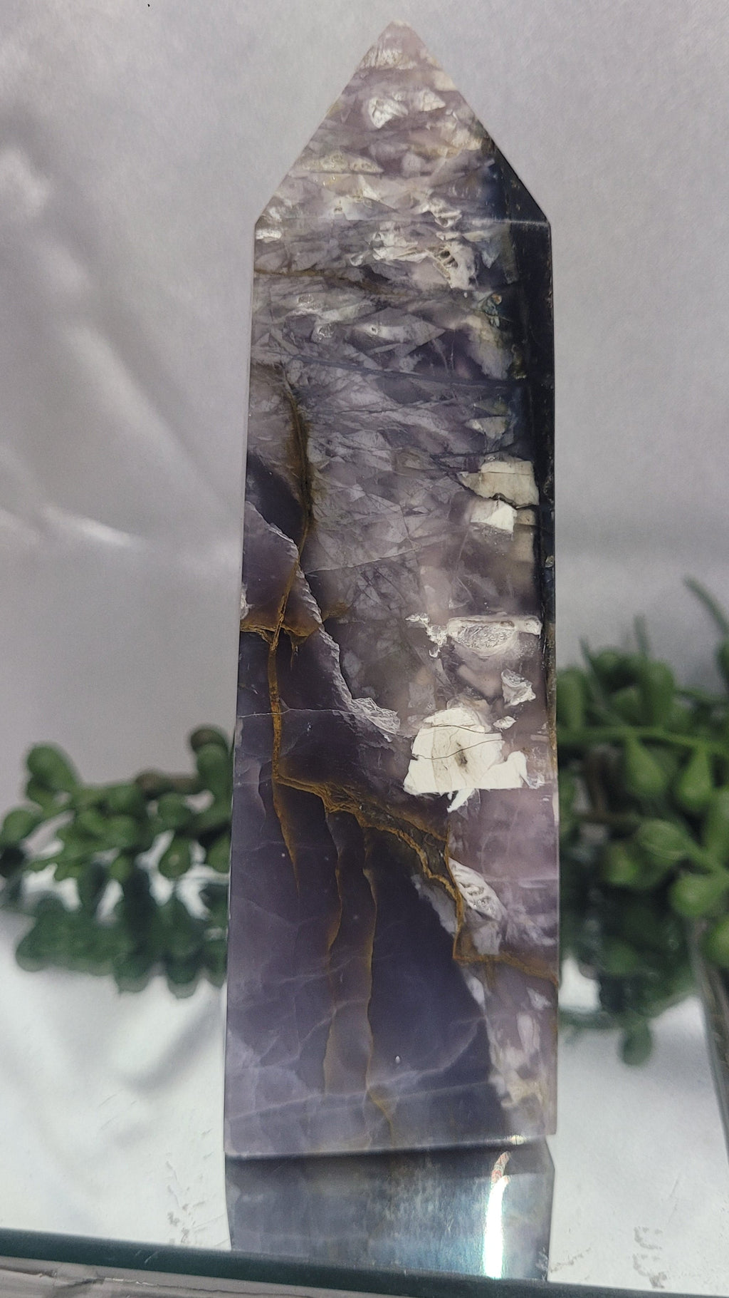 Purple Chalcedony Tower with Golden Veins