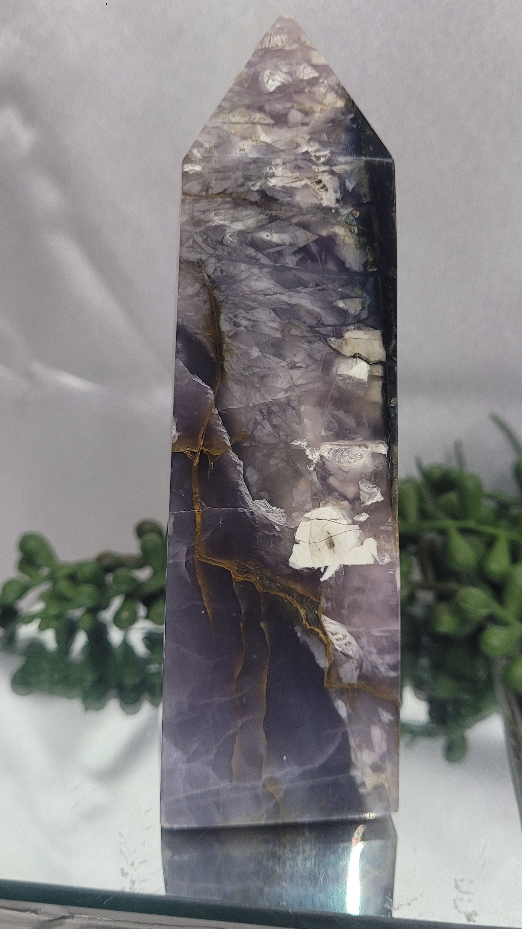 Purple Chalcedony Tower with Golden Veins