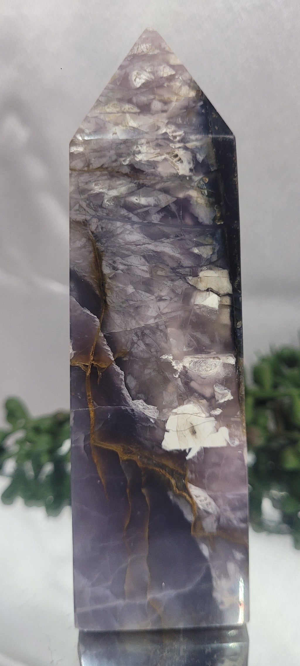 Purple Chalcedony Tower with Golden Veins