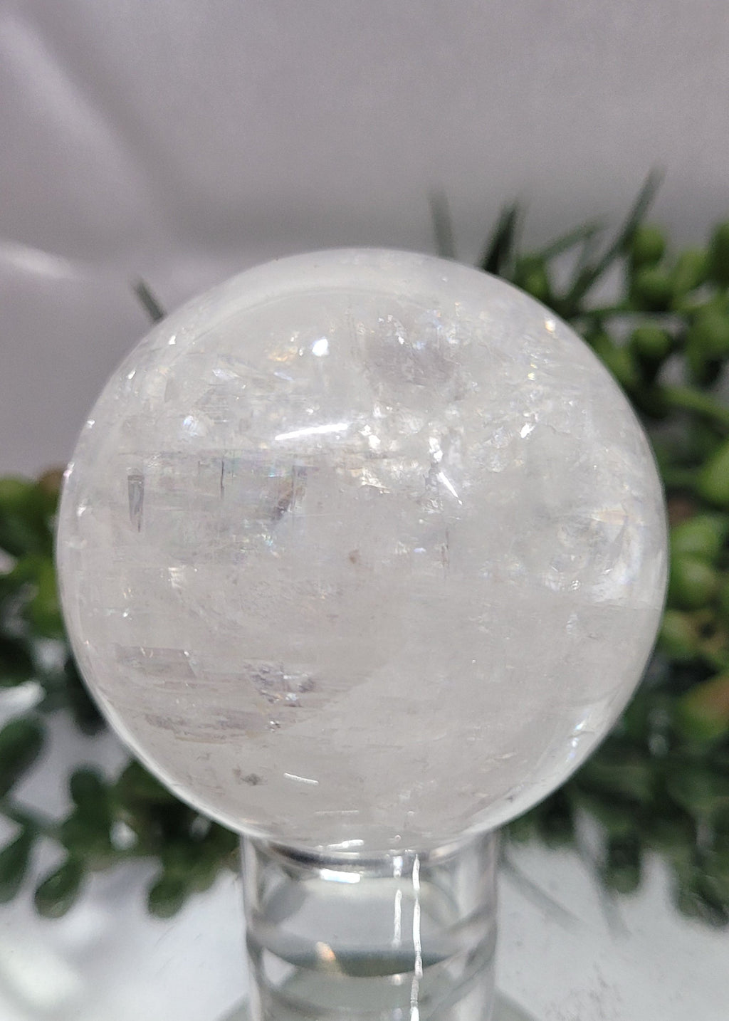Optical Calcite Sphere | Rainbow Flash Iceland Spar Sphere | 56mm