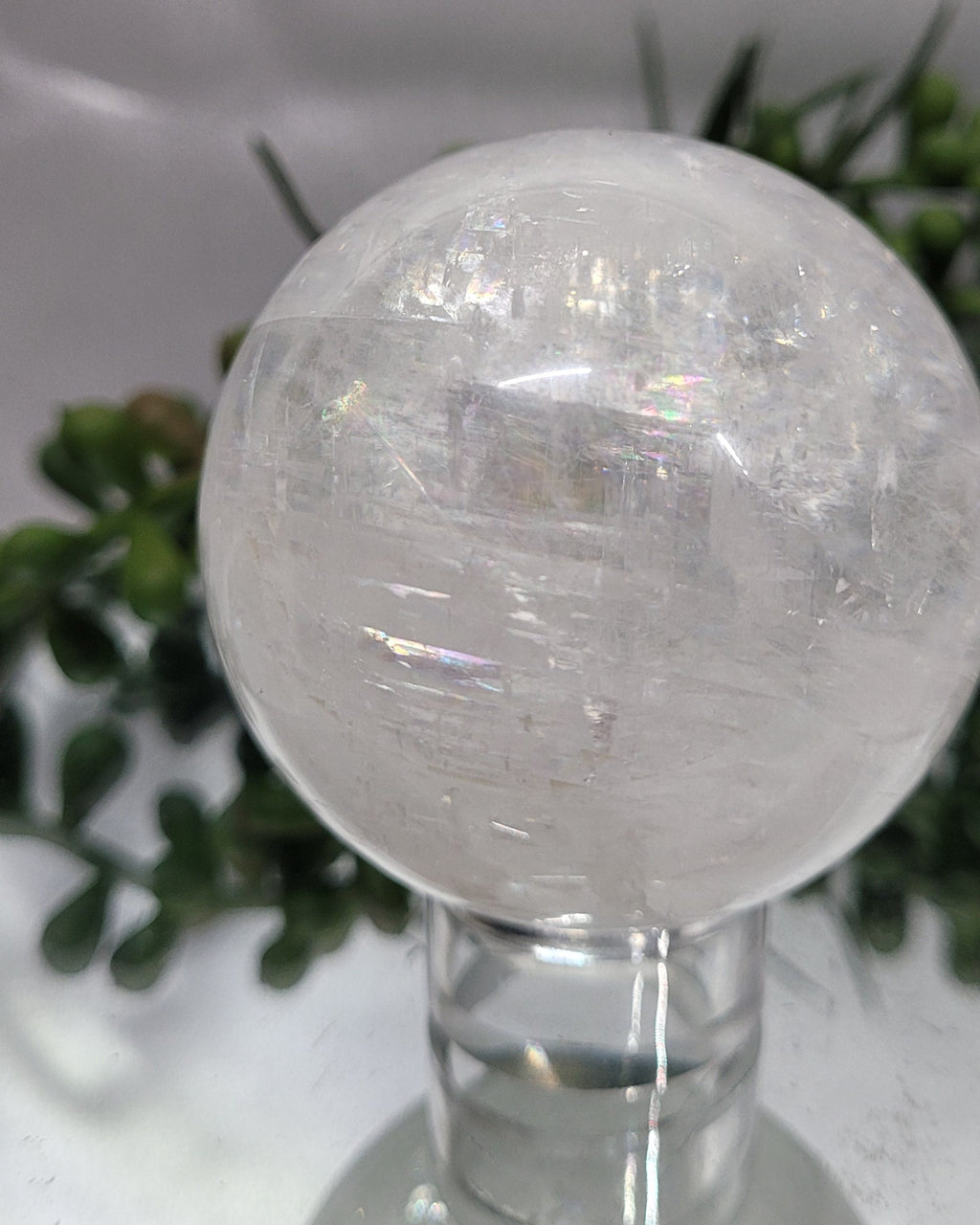 Optical Calcite Sphere | Rainbow Flash Iceland Spar Sphere | 56mm