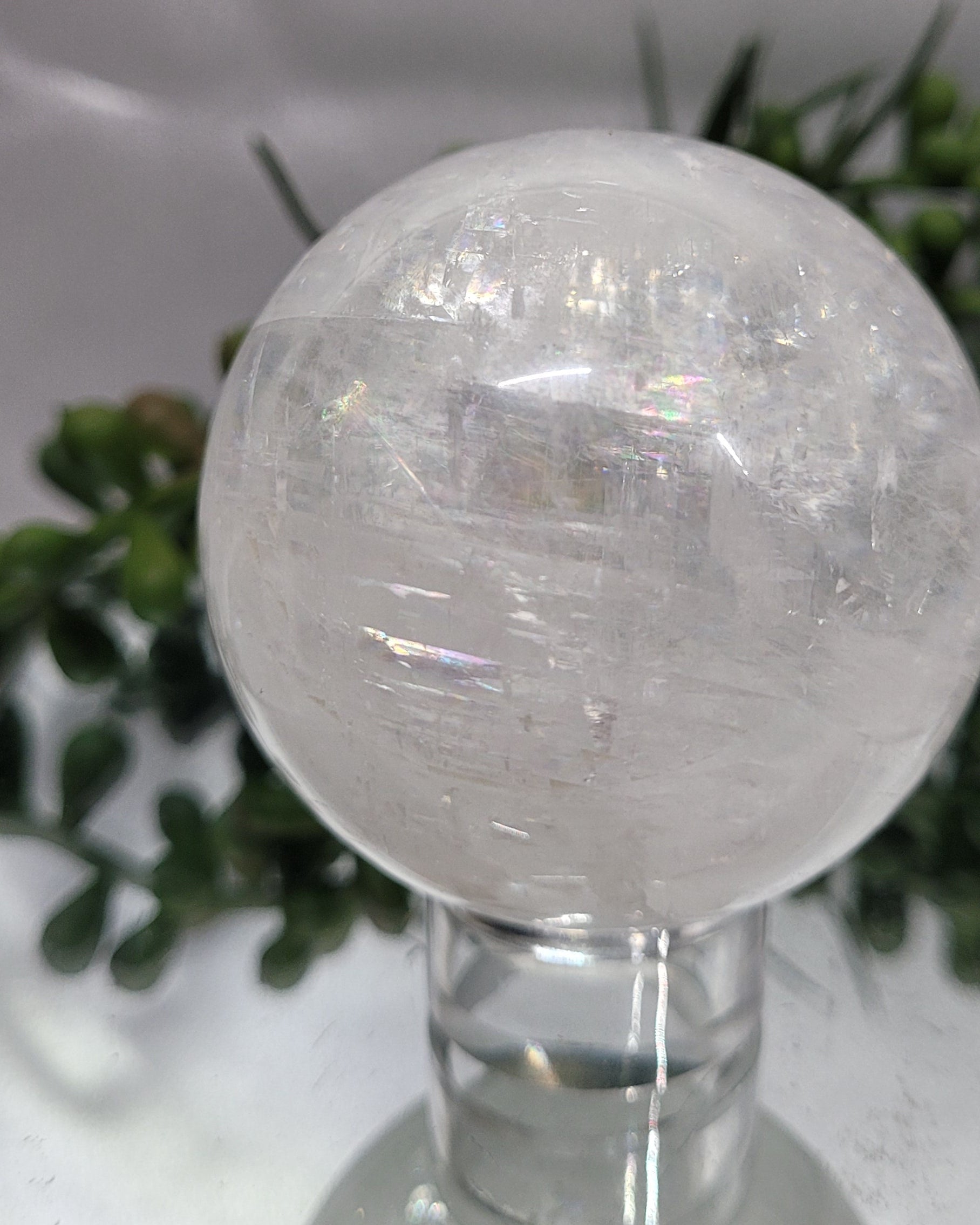 Optical Calcite Sphere | Rainbow Flash Iceland Spar Sphere | 56mm