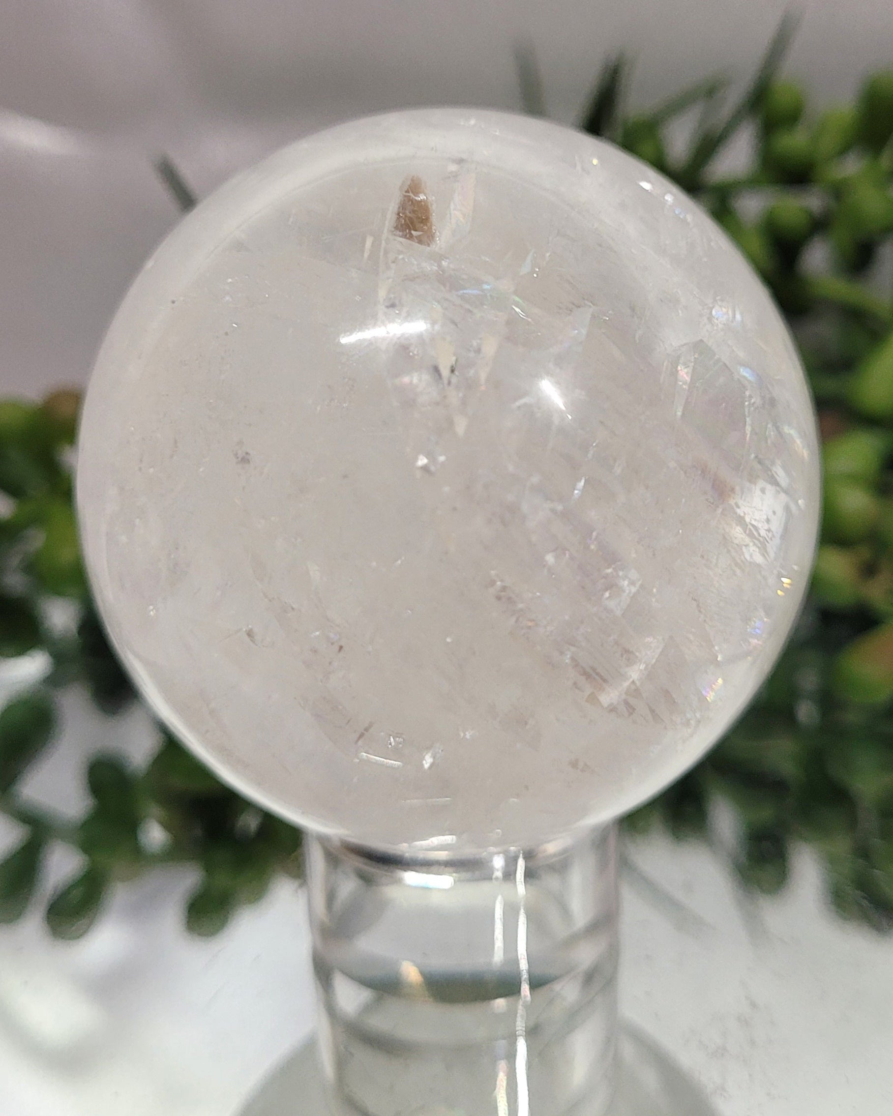 Optical Calcite Sphere | Rainbow Flash Iceland Spar Sphere | 56mm