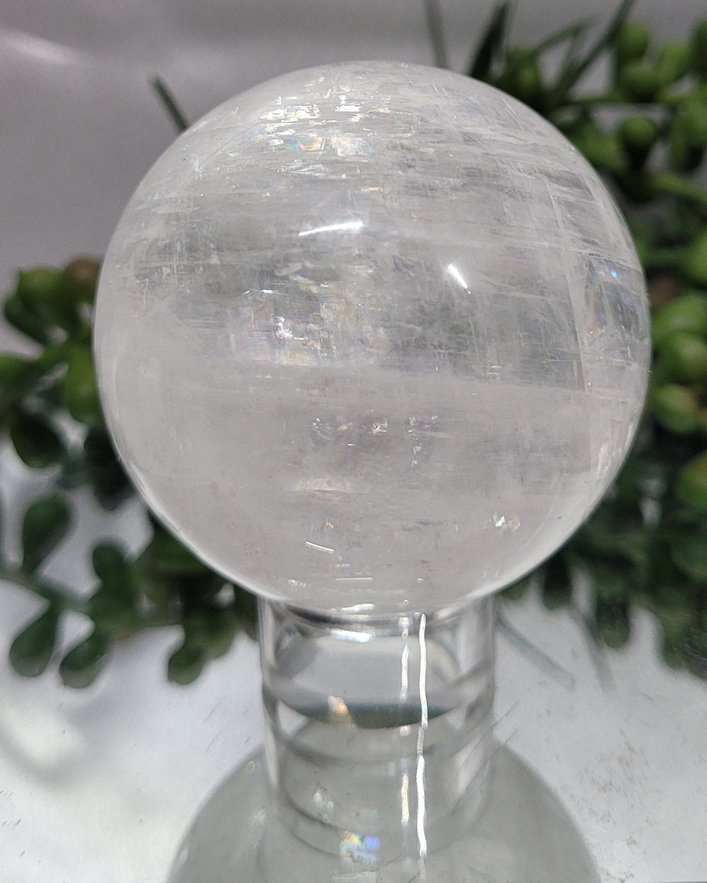 Optical Calcite Sphere | Rainbow Flash Iceland Spar Sphere | 56mm