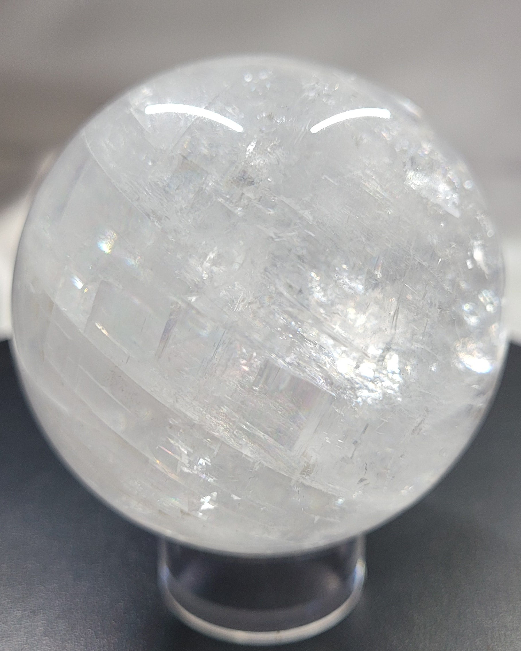 Optical Calcite Sphere | Rainbow Flash Iceland Spar Sphere | 56mm