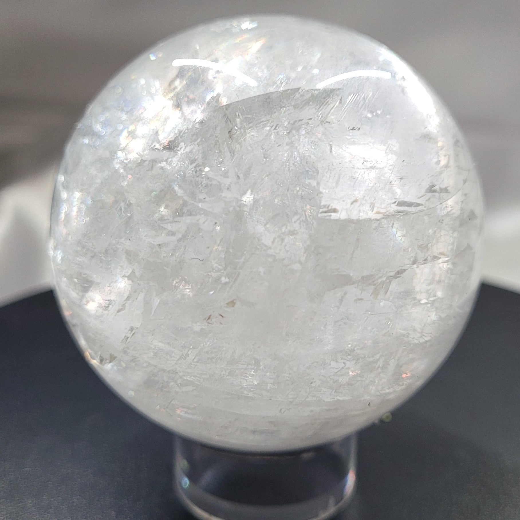 Optical Calcite Sphere | Rainbow Flash Iceland Spar Sphere | 56mm