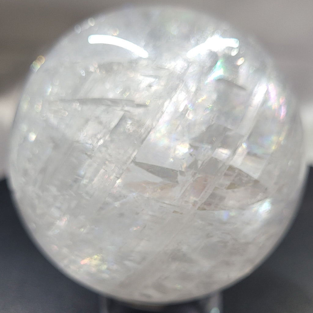Optical Calcite Sphere | Rainbow Flash Iceland Spar Sphere | 56mm