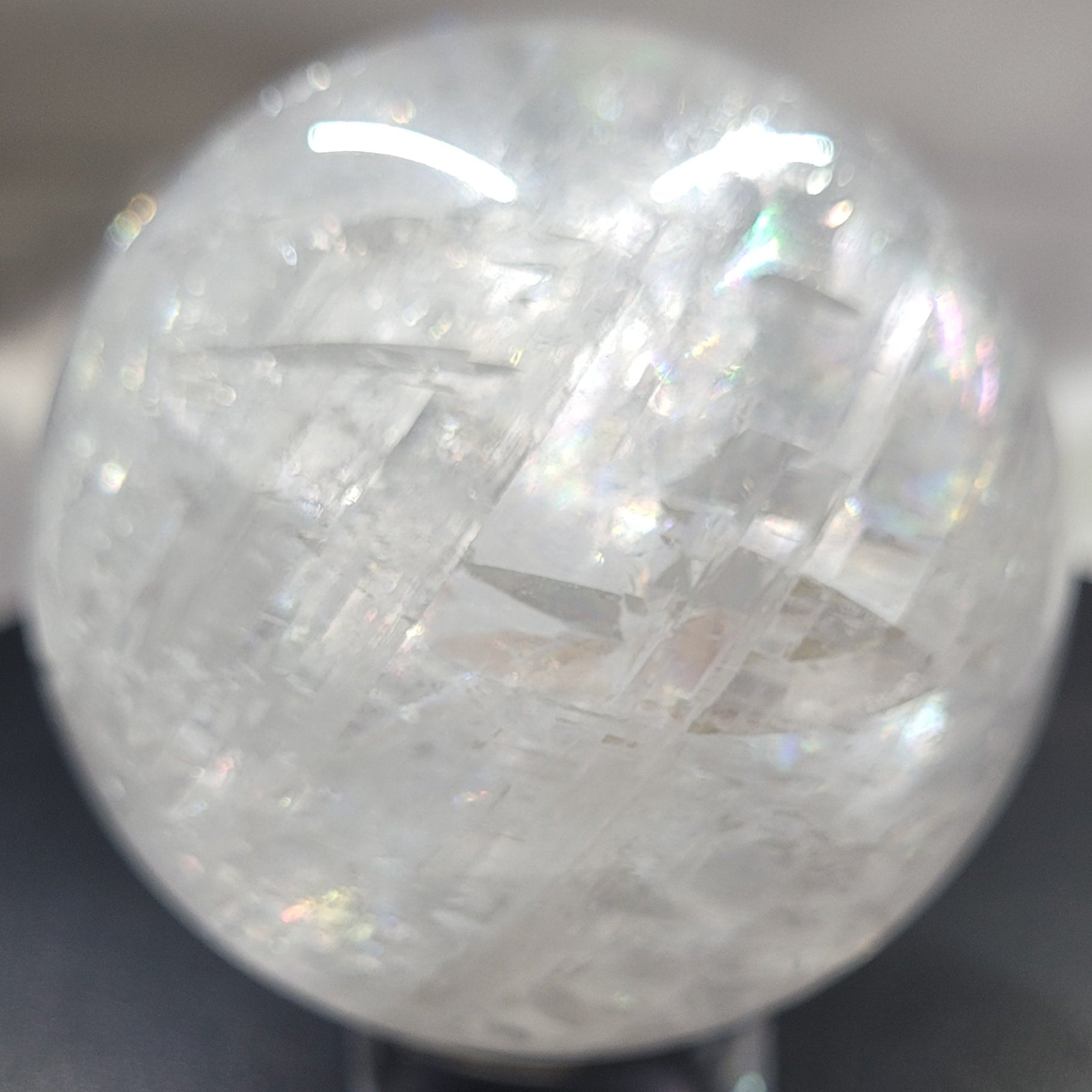 Optical Calcite Sphere | Rainbow Flash Iceland Spar Sphere | 56mm