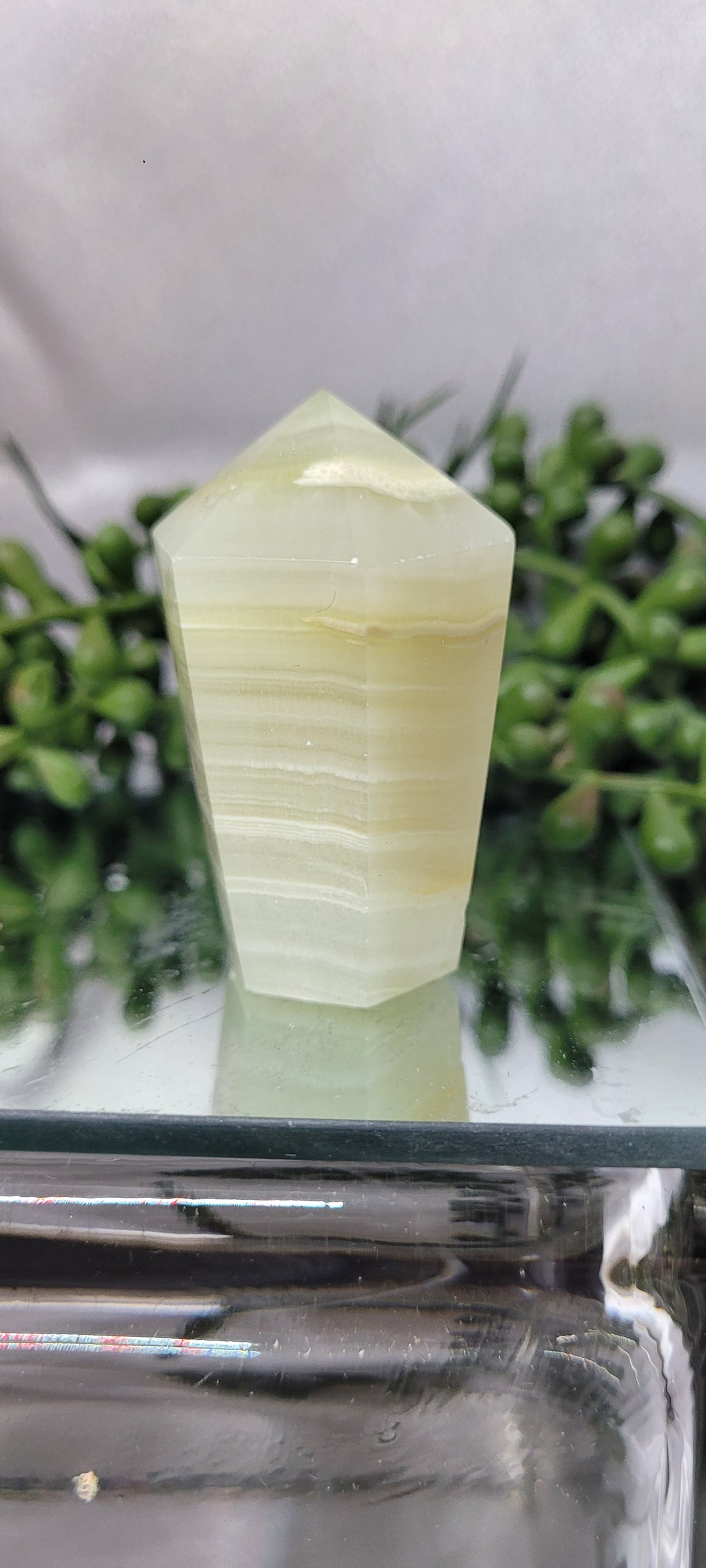 Pale Green Onyx Afghan Jade Point | Polished Crystal Tower | 77g