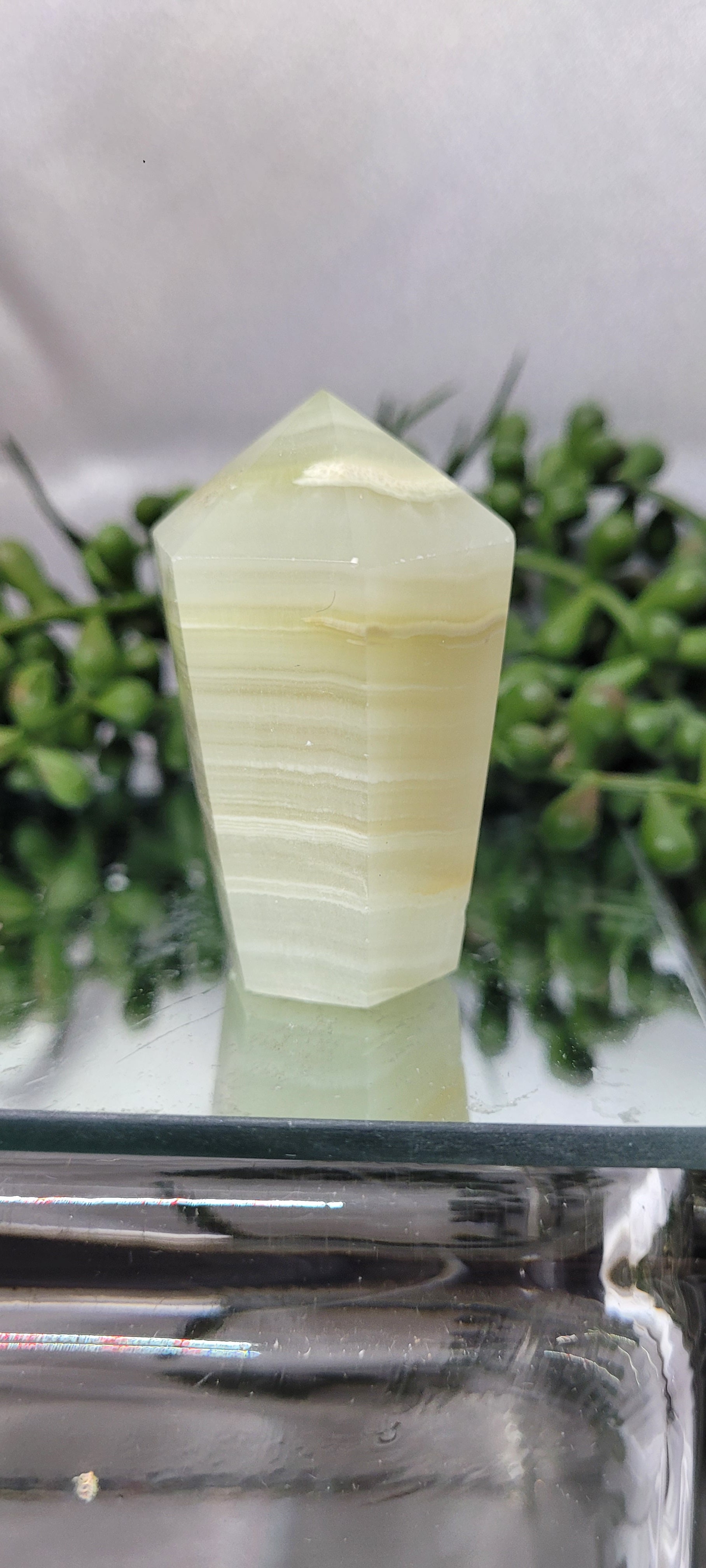 Pale Green Onyx Afghan Jade Point | Polished Crystal Tower | 77g