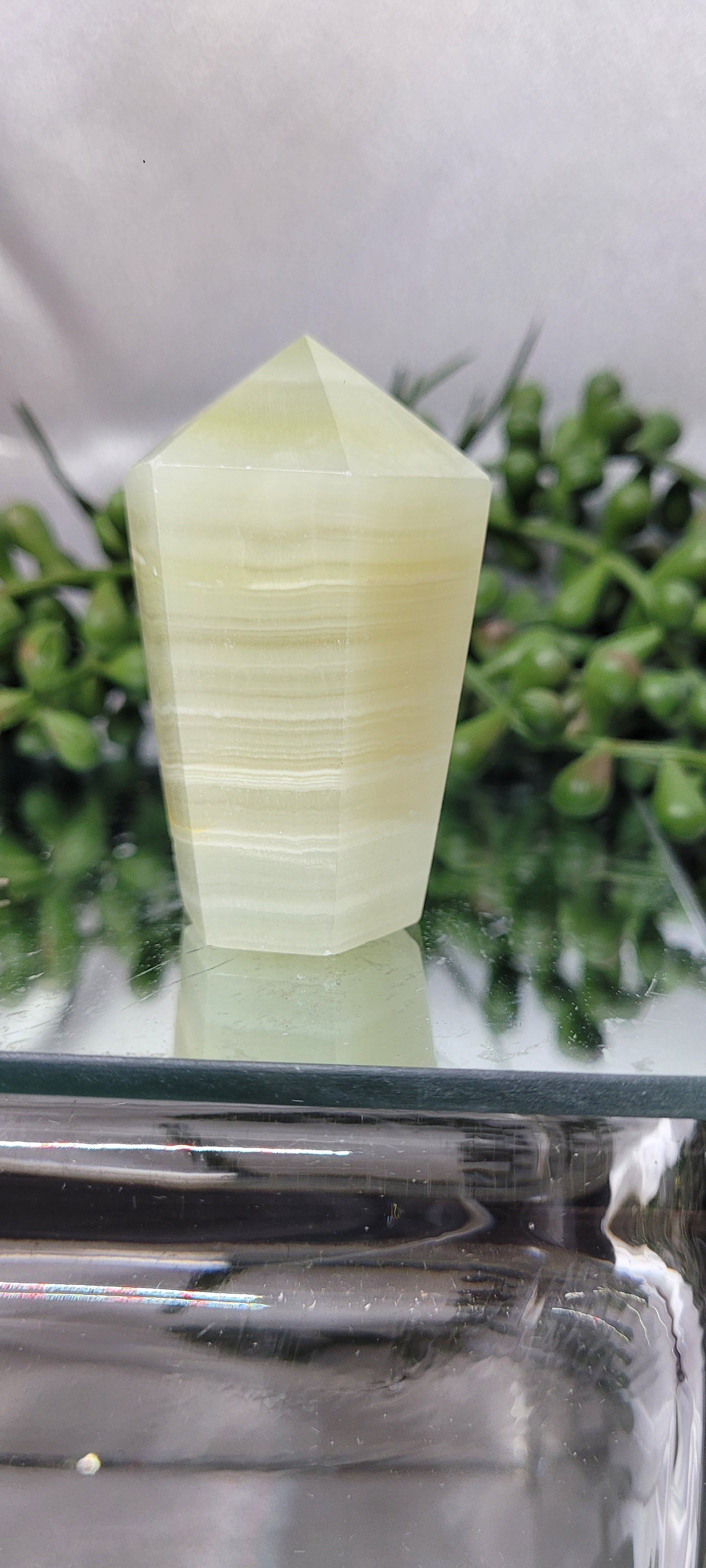 Pale Green Onyx Afghan Jade Point | Polished Crystal Tower | 77g