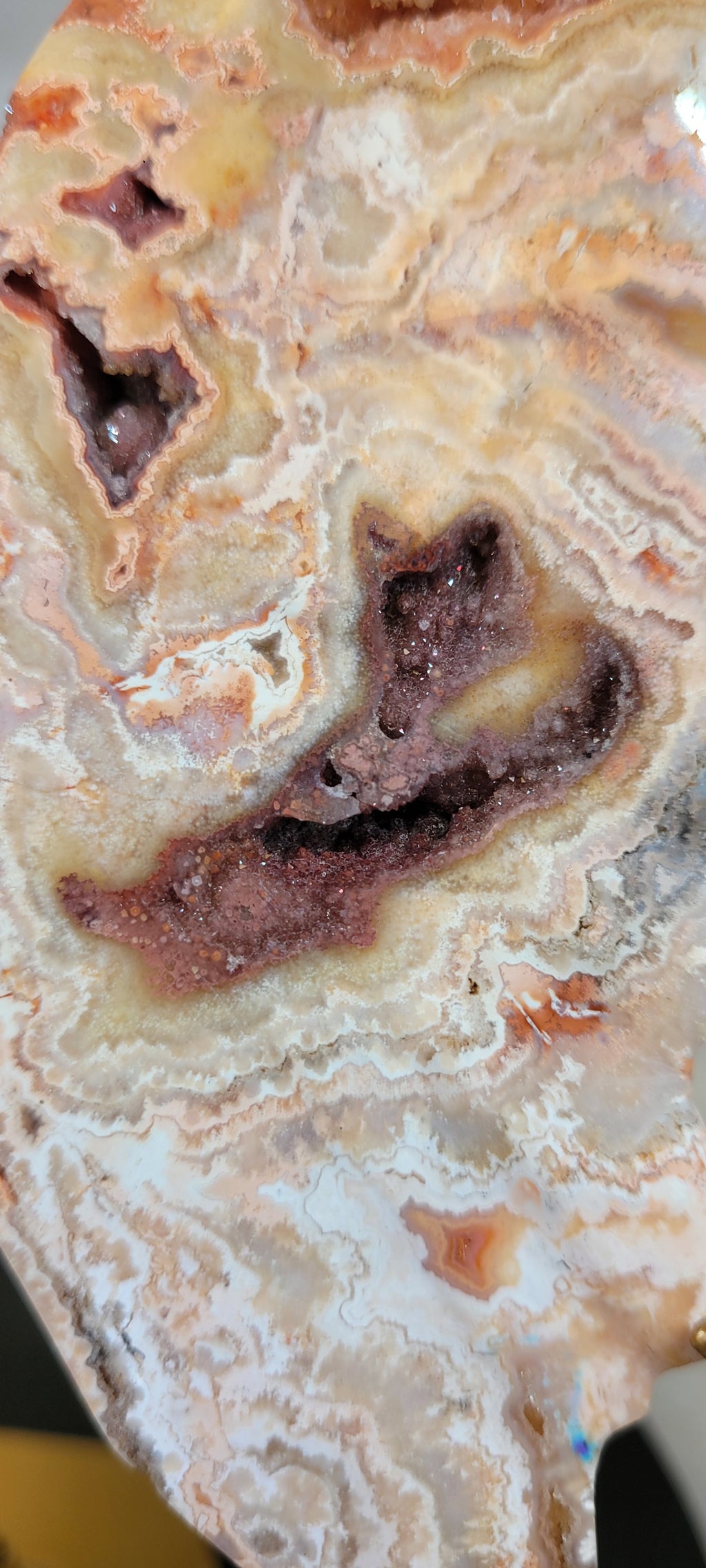 Pink Crazy Lace Agate Butterfly on Gold Stand | Druzy Crystal Butterfly Display | 6.6" Tall