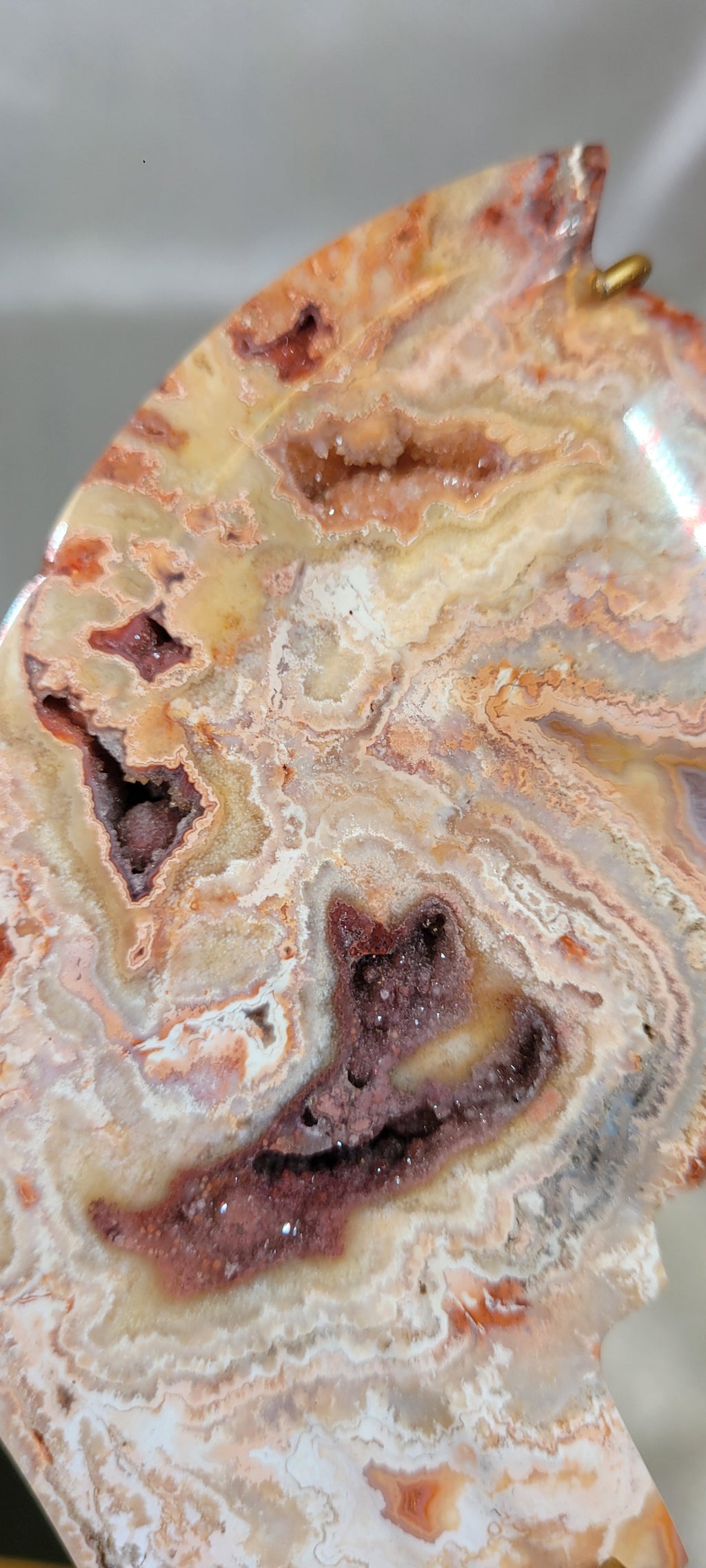 Pink Crazy Lace Agate Butterfly on Gold Stand | Druzy Crystal Butterfly Display | 6.6" Tall