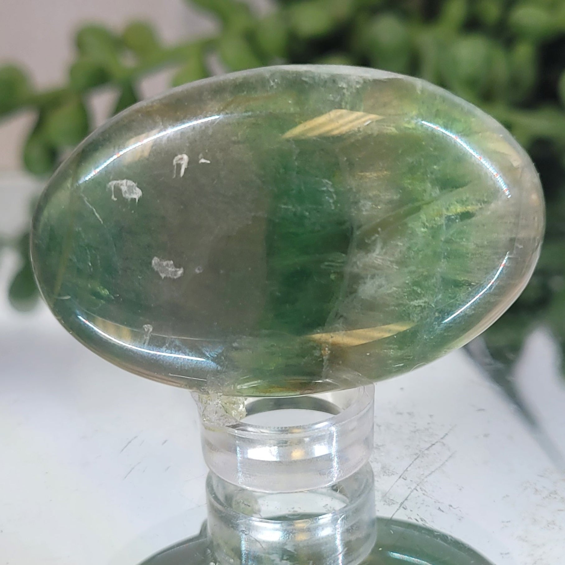 Green Fluorite Palm Stone | Polished Fluorite Worry Stone | Translucent Crystal Palm Stone