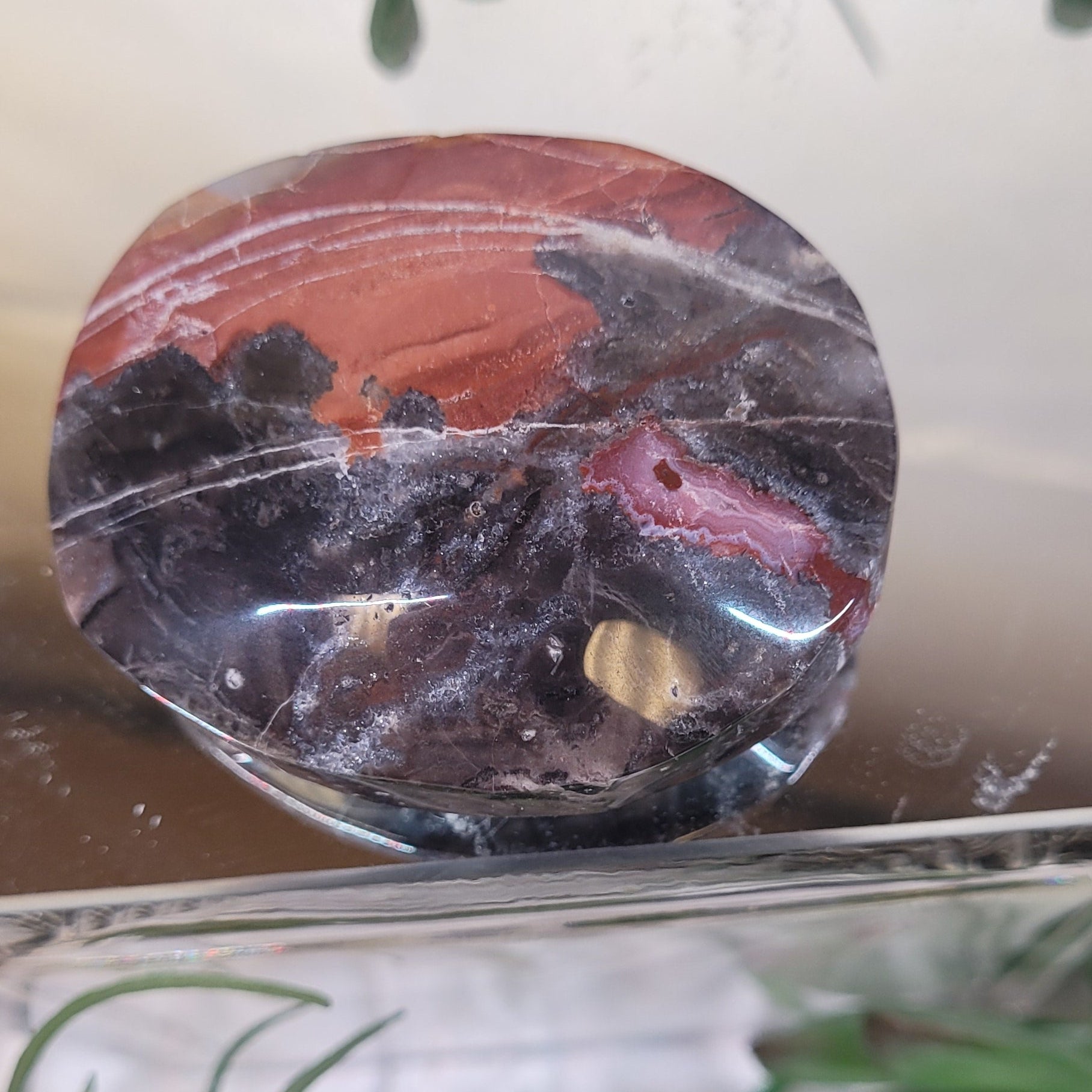 Brecciated Jasper Palm Stone | Polished Red Jasper Worry Stone | Natural Jasper Crystal