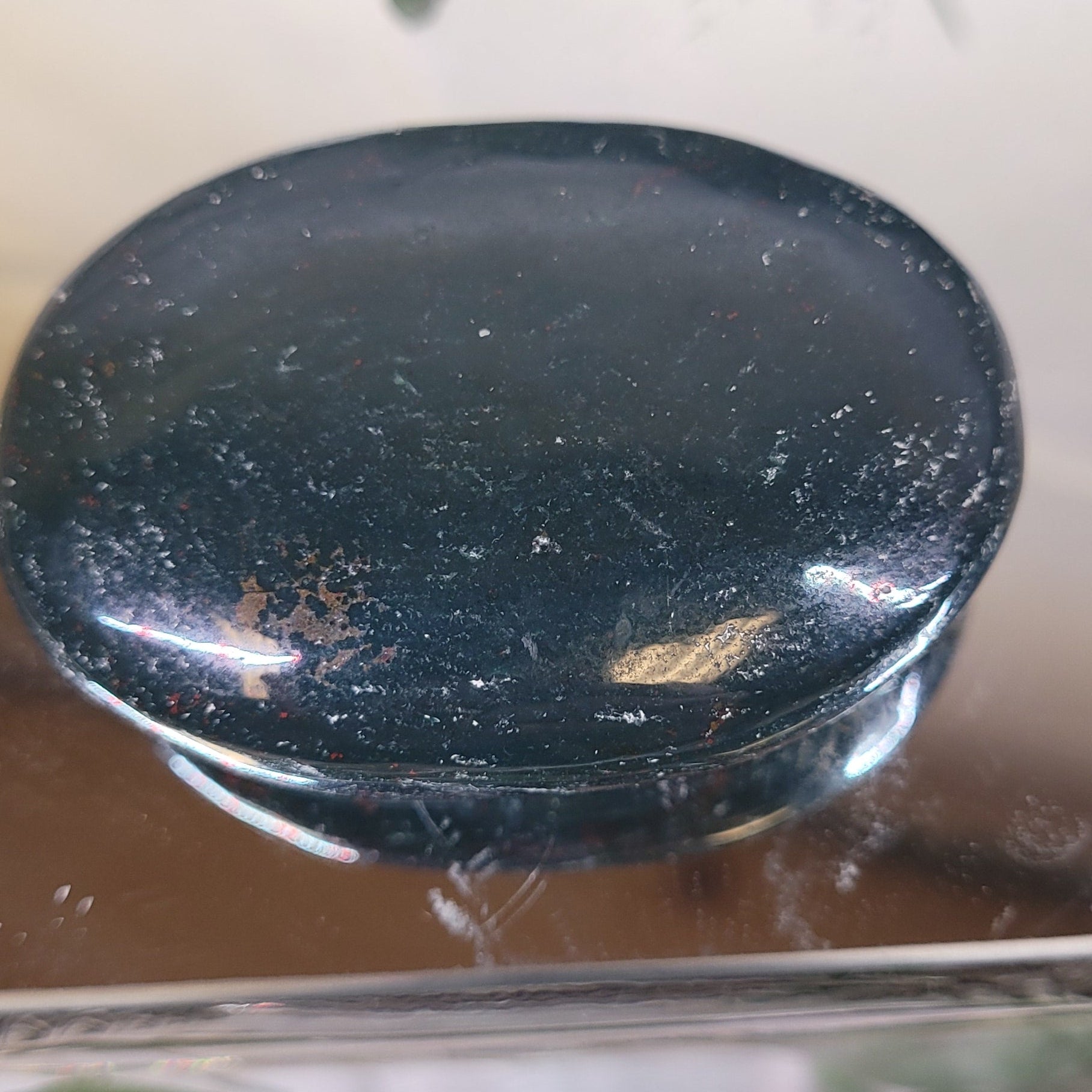 Bloodstone Palm Stone | Polished Heliotrope Worry Stone | Natural Green Bloodstone Crystal