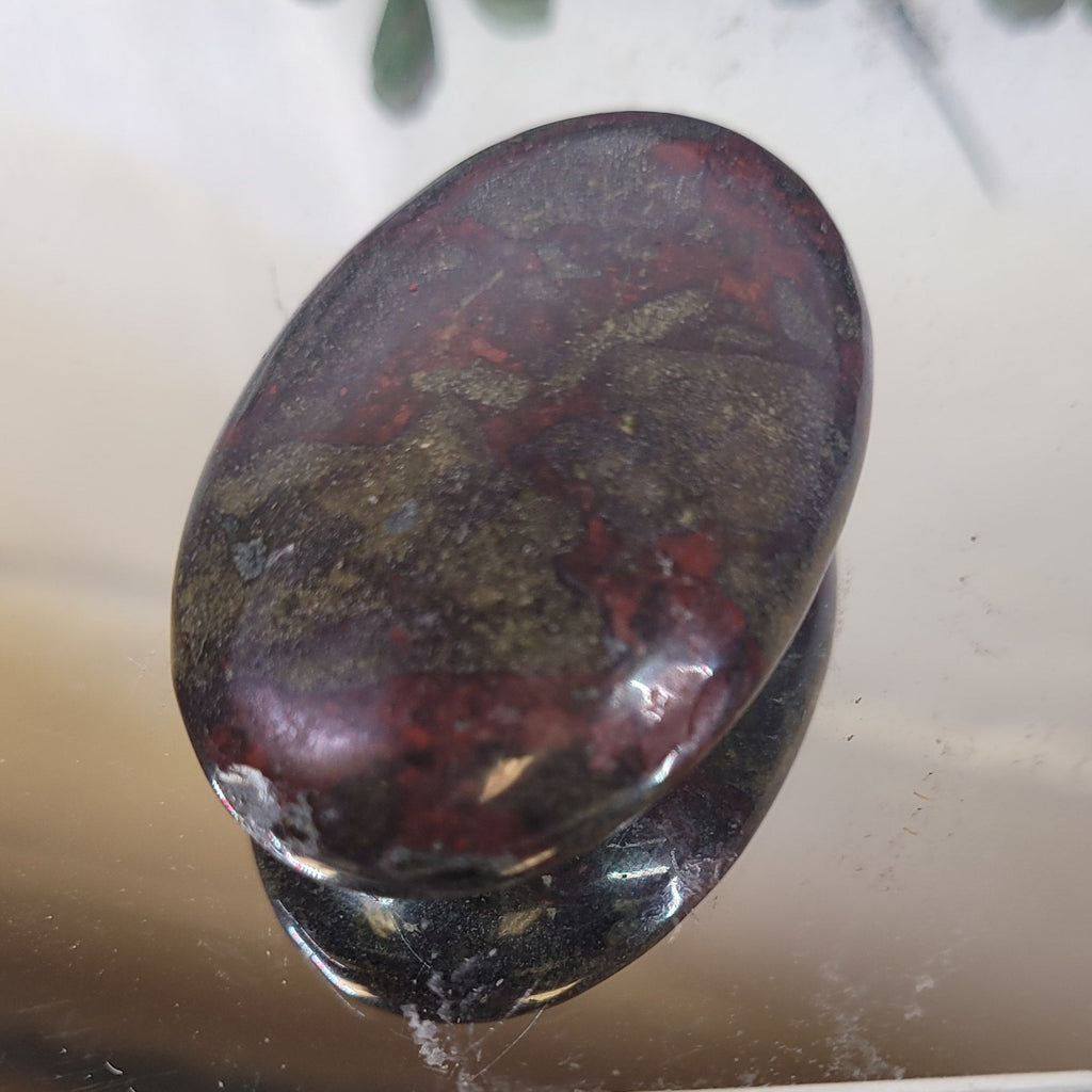 Dragon Blood Jasper Palm Stone | 43.4mm Polished Pocket Stone | Red & Green Jasper Worry Stone
