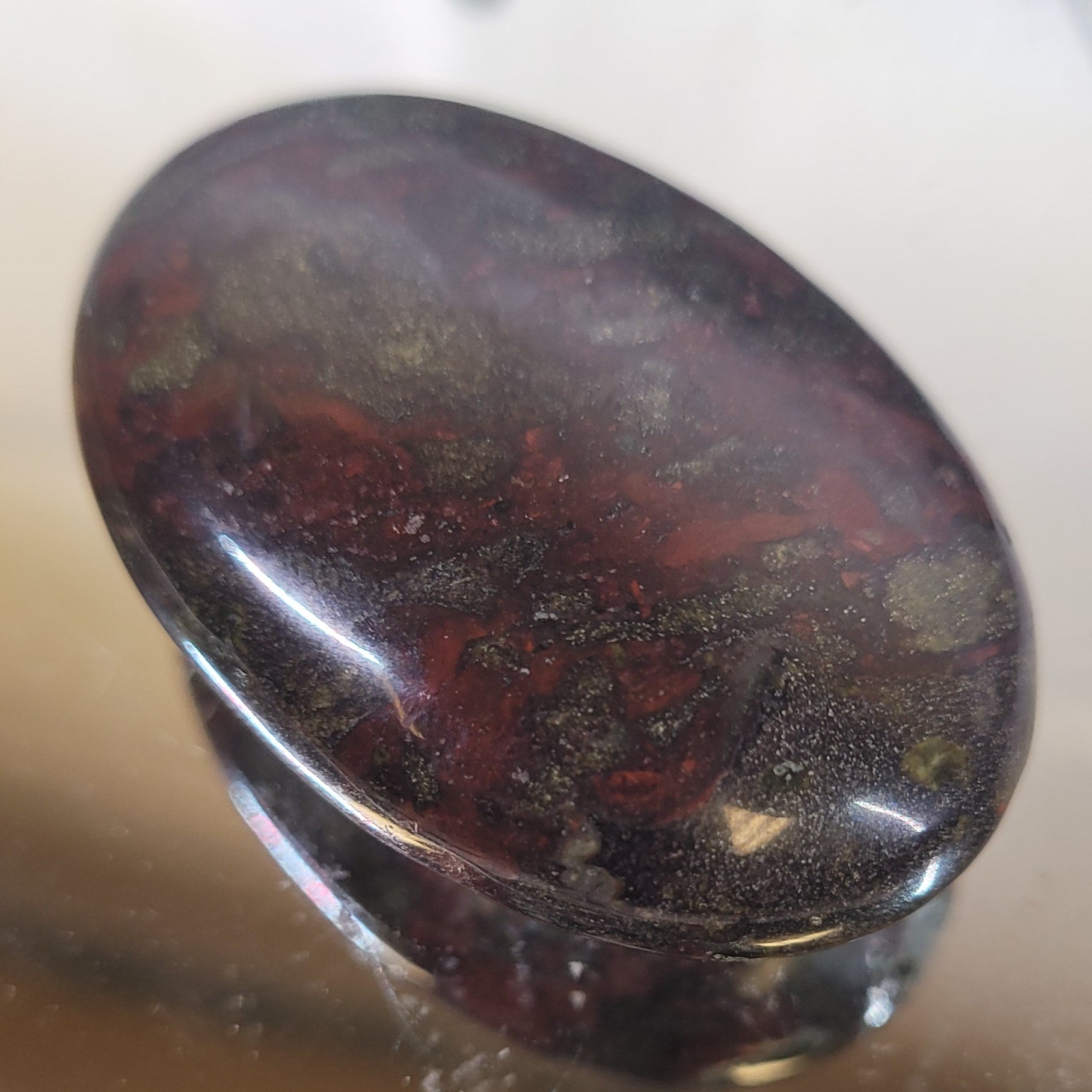Dragon Blood Jasper Palm Stone | 43.4mm Polished Pocket Stone | Red & Green Jasper Worry Stone