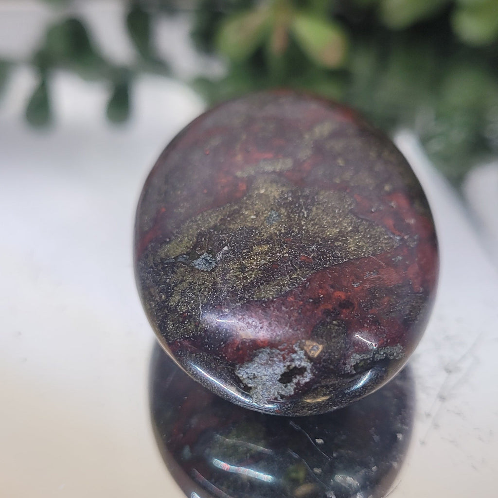 Dragon Blood Jasper Palm Stone | 43.4mm Polished Pocket Stone | Red & Green Jasper Worry Stone
