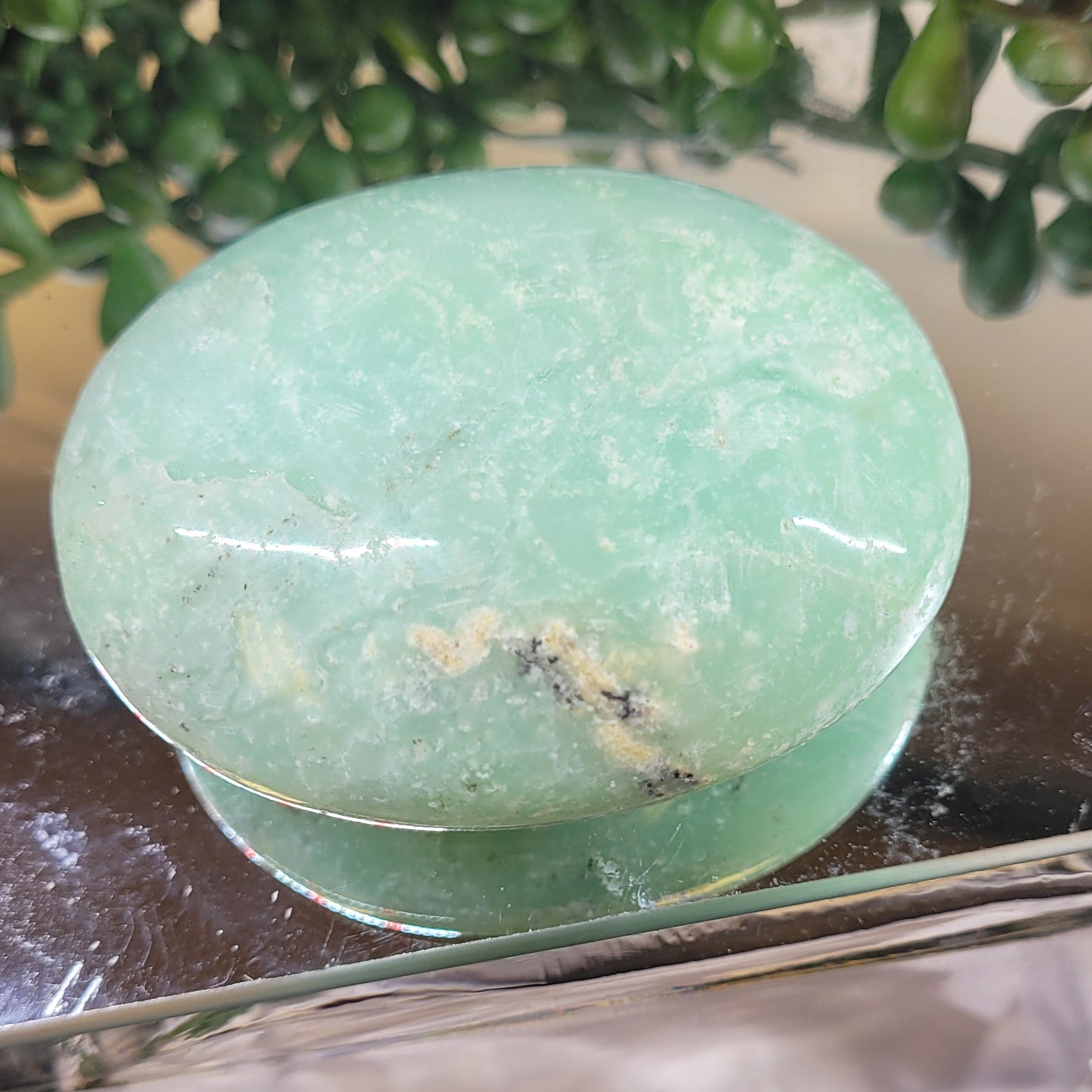 Natural Chrysoprase Palm Stone | Polished Green Chrysoprase Crystal | One-of-a-Kind Palm Stone
