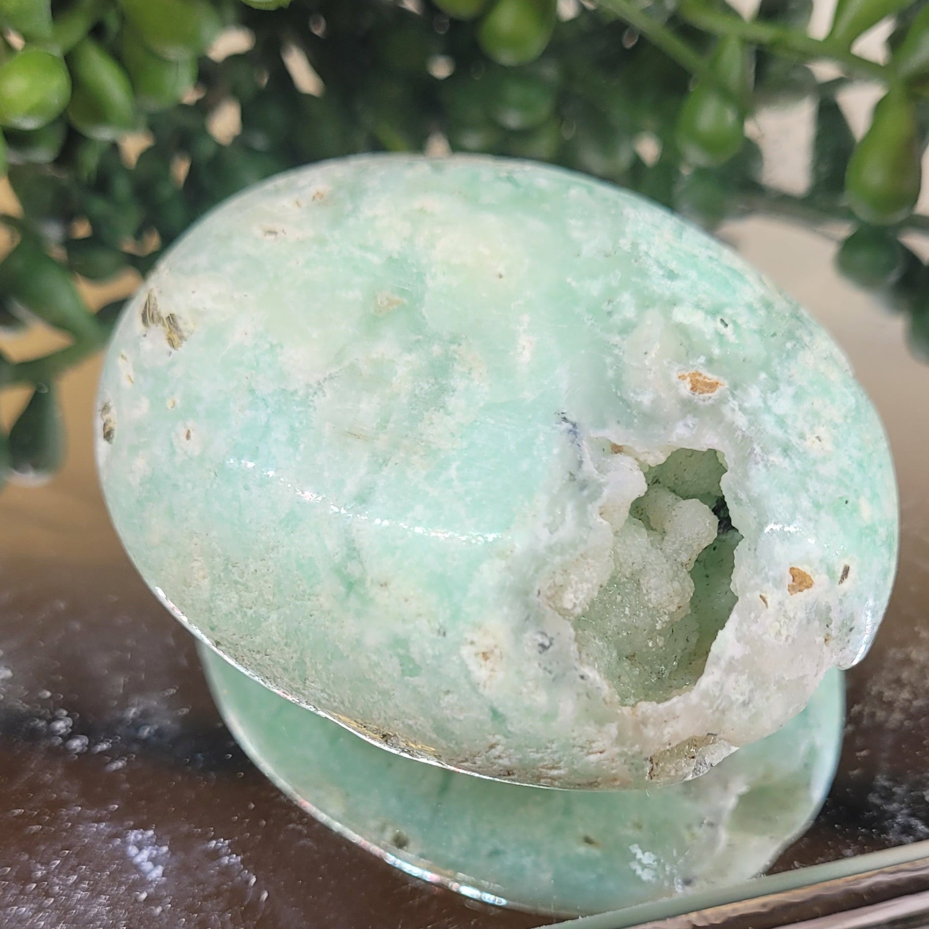 Natural Chrysoprase Palm Stone | Polished Green Chrysoprase Crystal | One-of-a-Kind Palm Stone