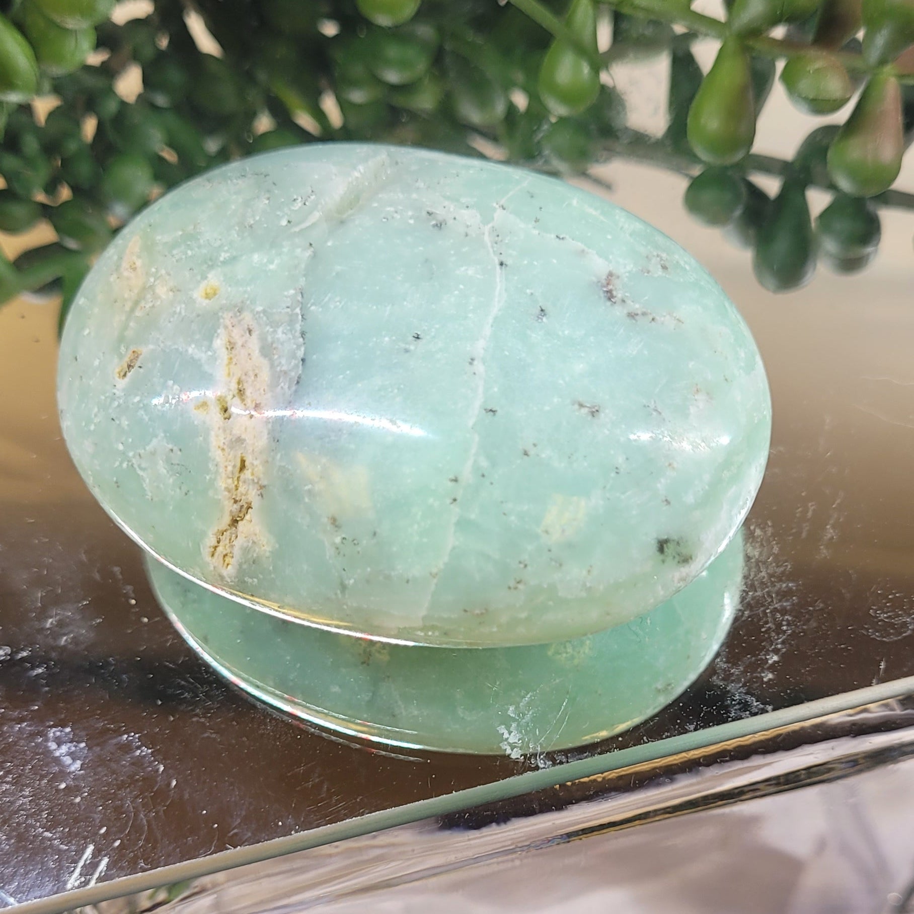 Natural Chrysoprase Palm Stone | Polished Green Chrysoprase Crystal | One-of-a-Kind Palm Stone