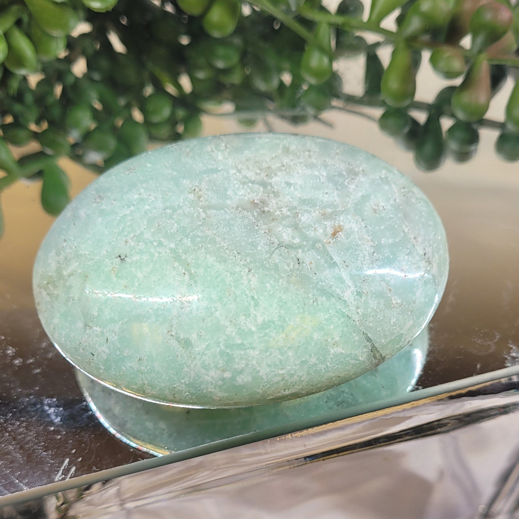 Natural Chrysoprase Palm Stone | Polished Green Chrysoprase Crystal | One-of-a-Kind Palm Stone