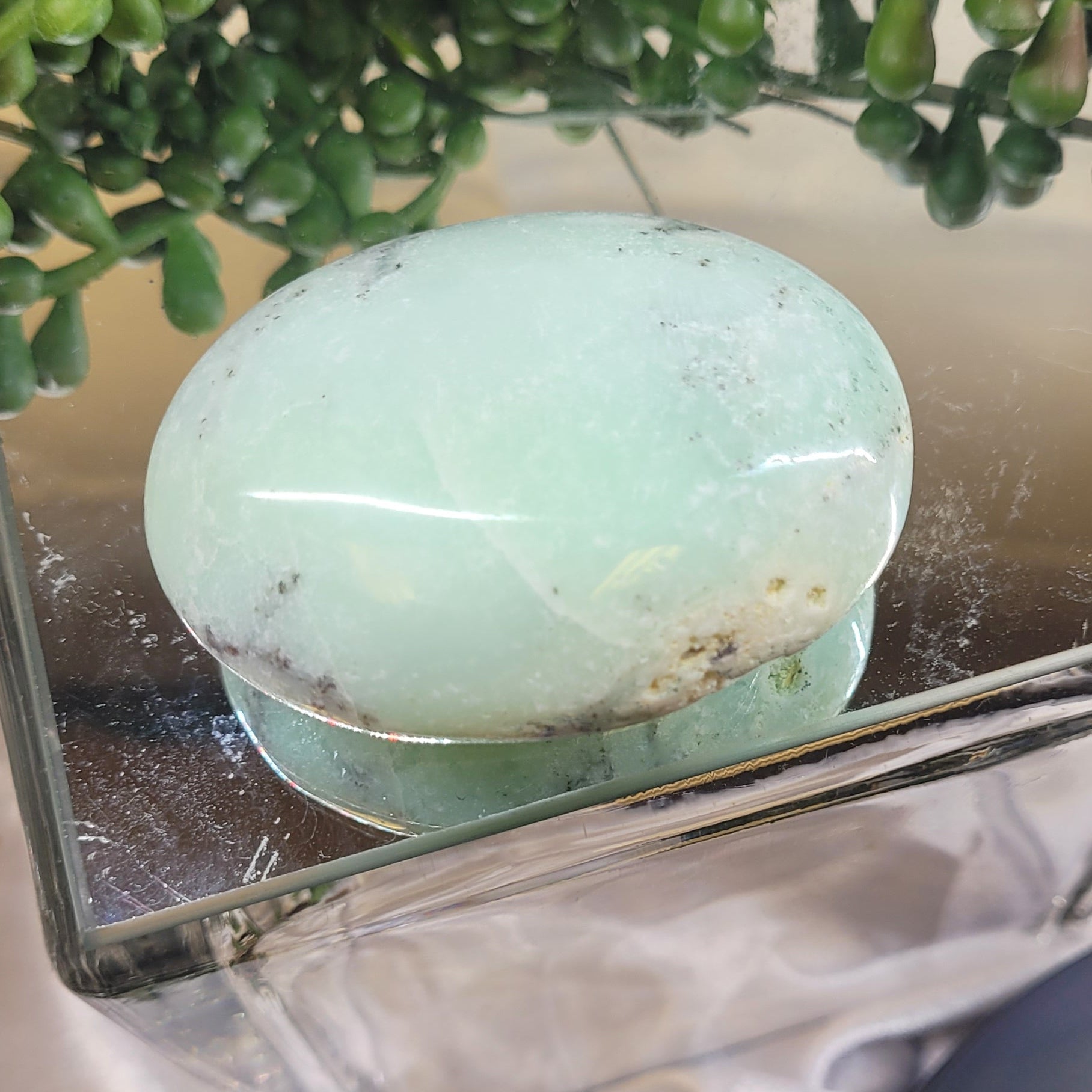 Natural Chrysoprase Palm Stone | Polished Green Chrysoprase Crystal | One-of-a-Kind Palm Stone