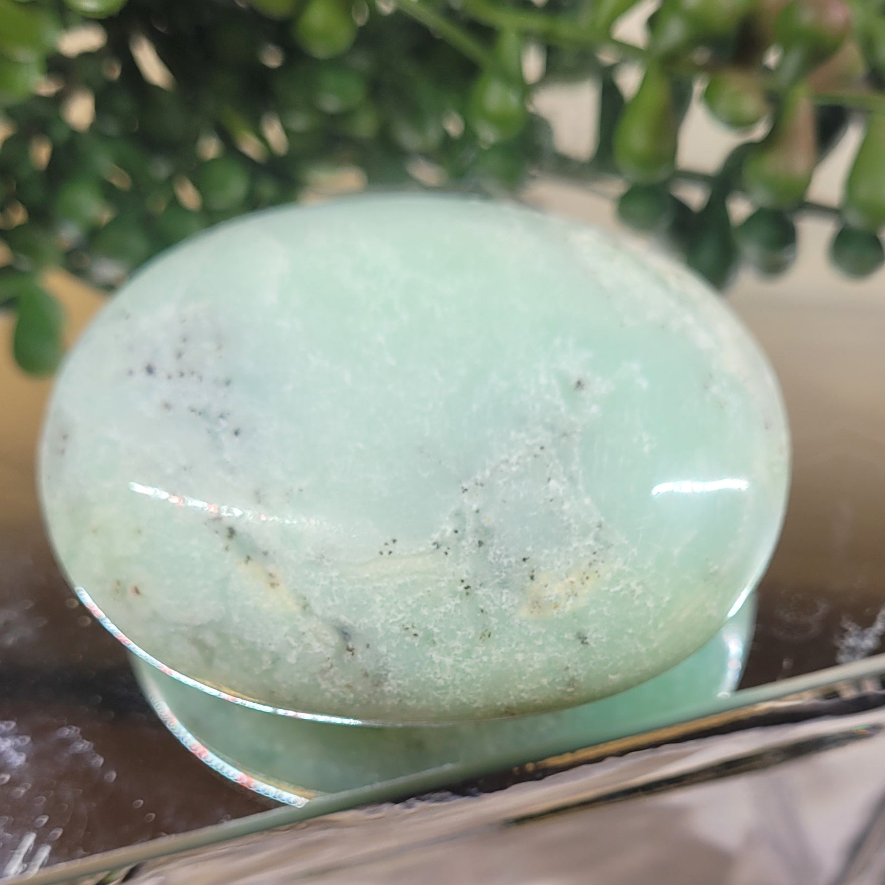 Natural Chrysoprase Palm Stone | Polished Green Chrysoprase Crystal | One-of-a-Kind Palm Stone