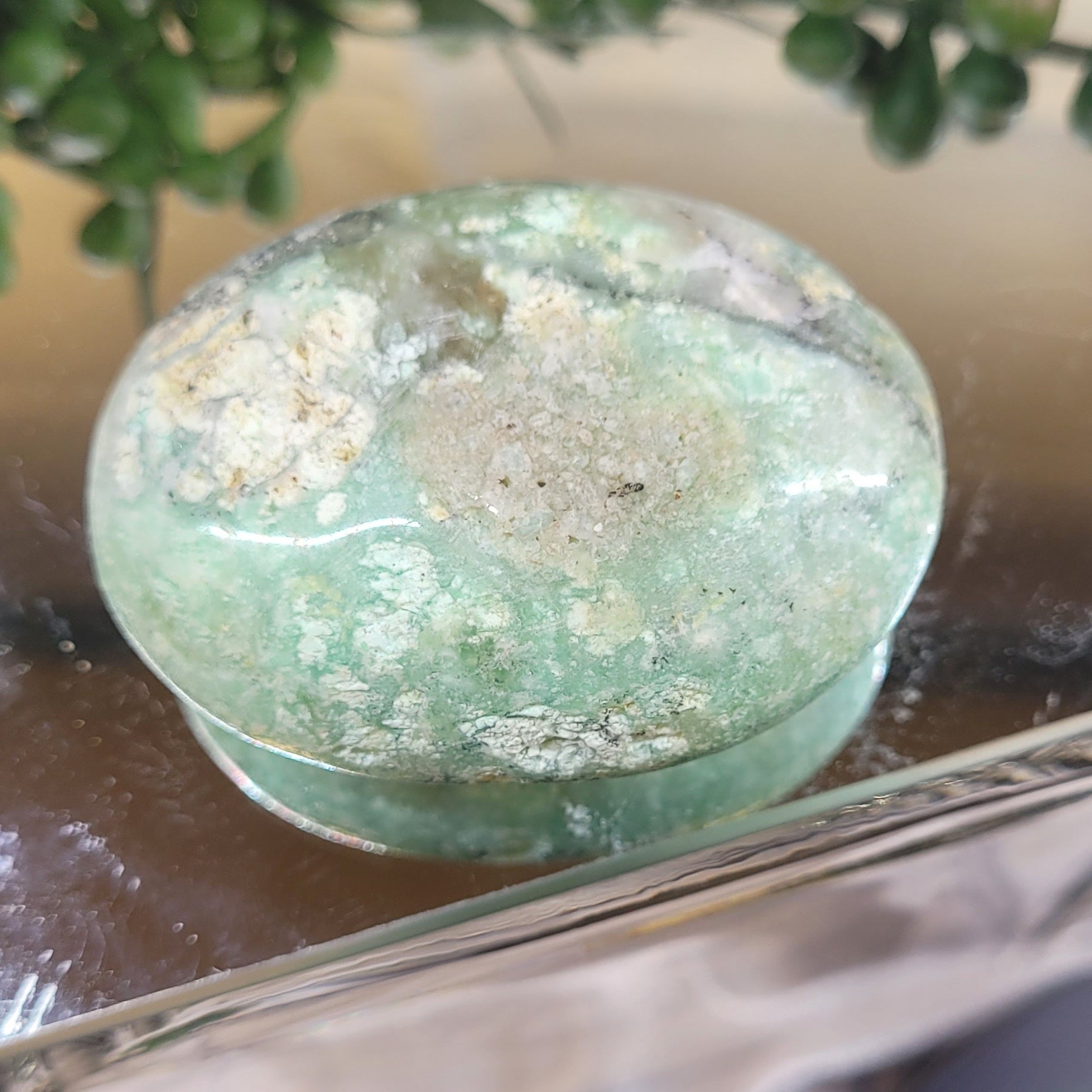 Natural Chrysoprase Palm Stone | Polished Green Chrysoprase Crystal | One-of-a-Kind Palm Stone