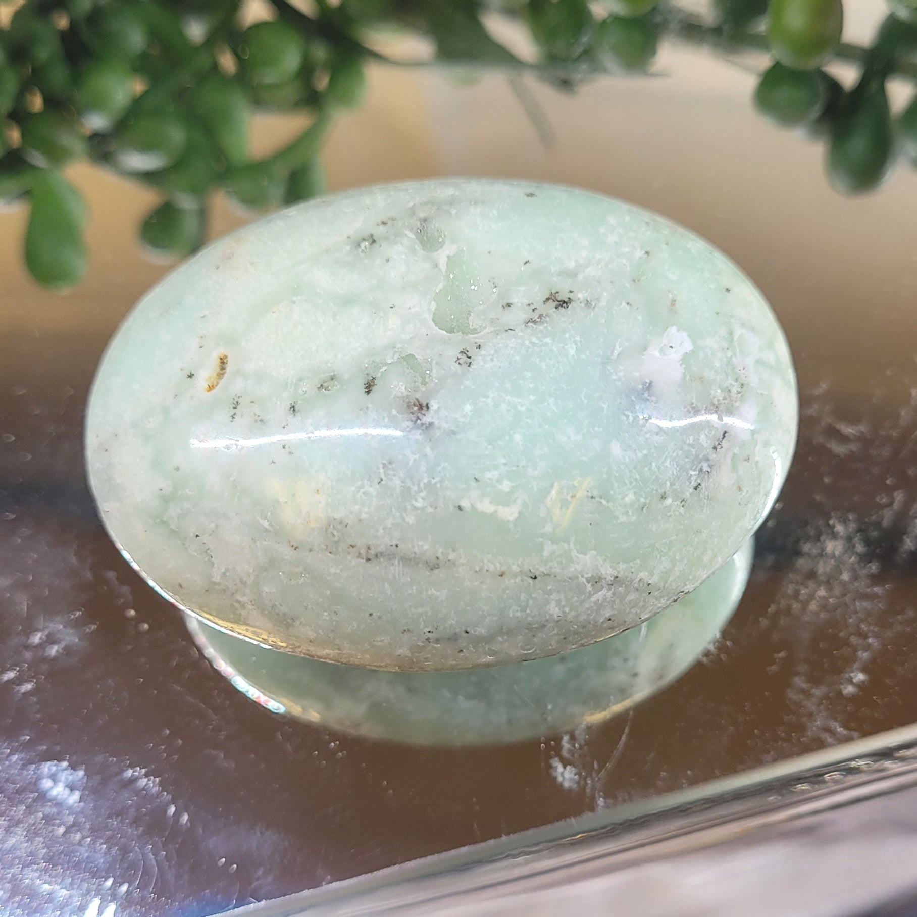 Natural Chrysoprase Palm Stone | Polished Green Chrysoprase Crystal | One-of-a-Kind Palm Stone