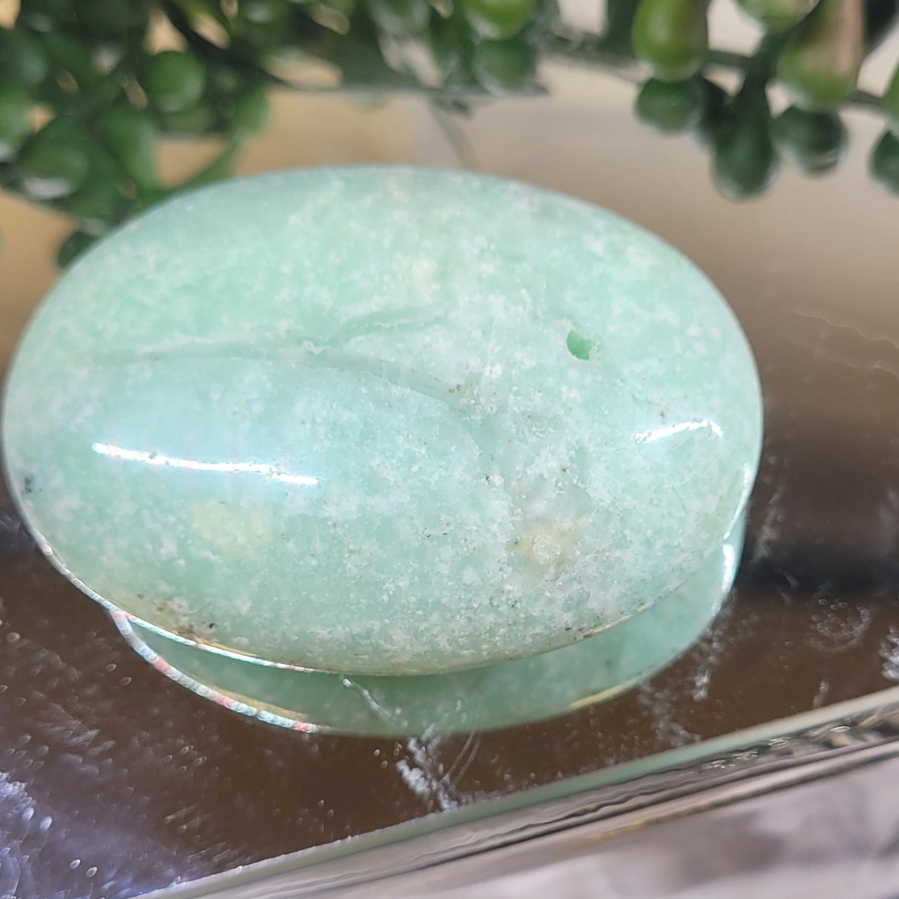 Natural Chrysoprase Palm Stone | Polished Green Chrysoprase Crystal | One-of-a-Kind Palm Stone