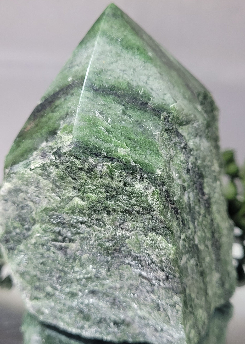 Natural Serpentine Rough Point | Green Serpentine Crystal Tower | Polished Freeform Display