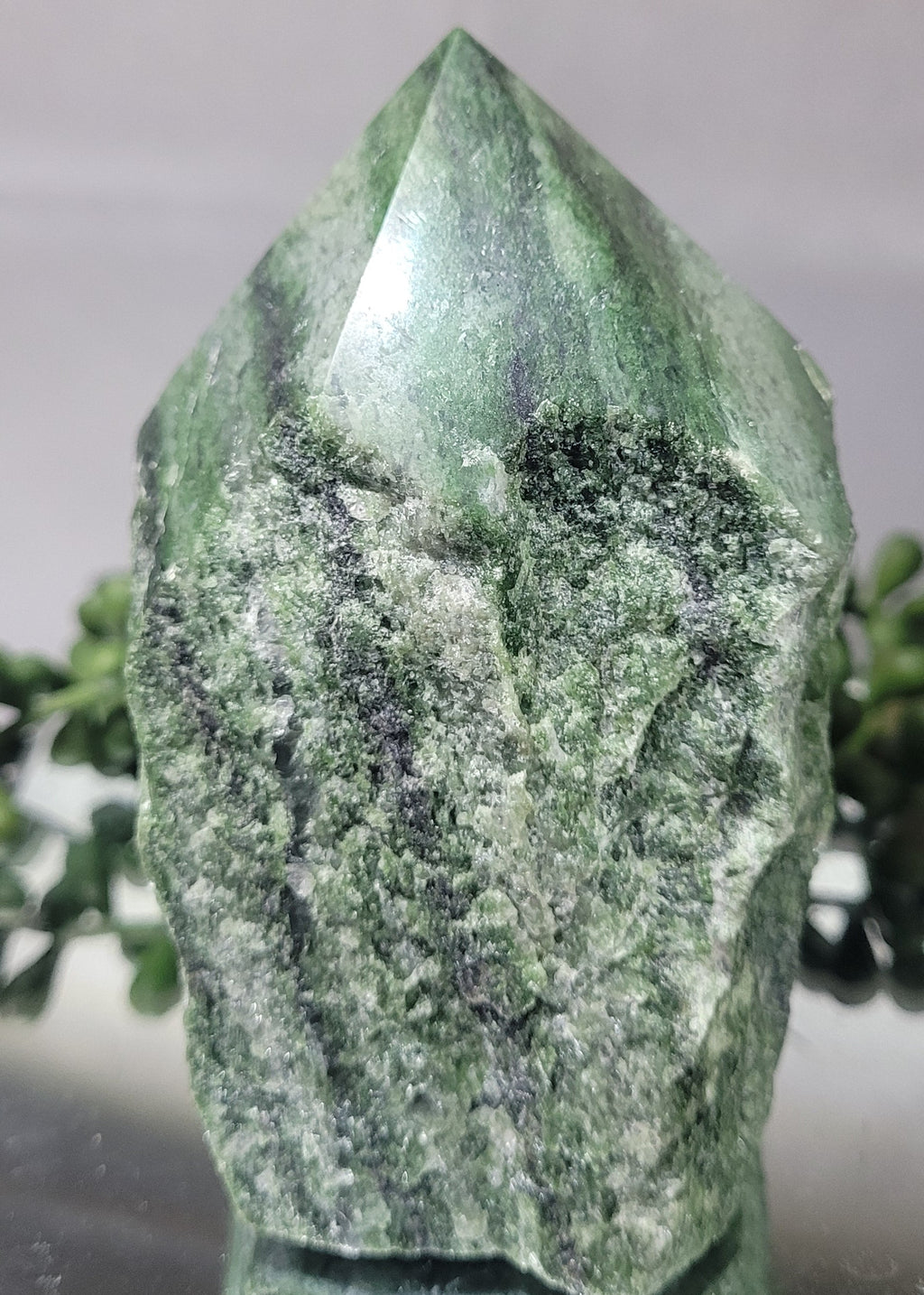 Natural Serpentine Rough Point | Green Serpentine Crystal Tower | Polished Freeform Display