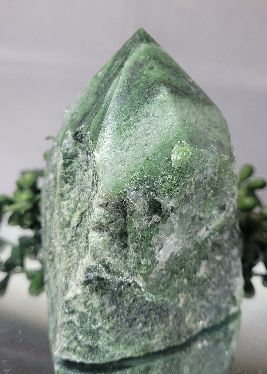 Natural Serpentine Rough Point | Green Serpentine Crystal Tower | Polished Freeform Display