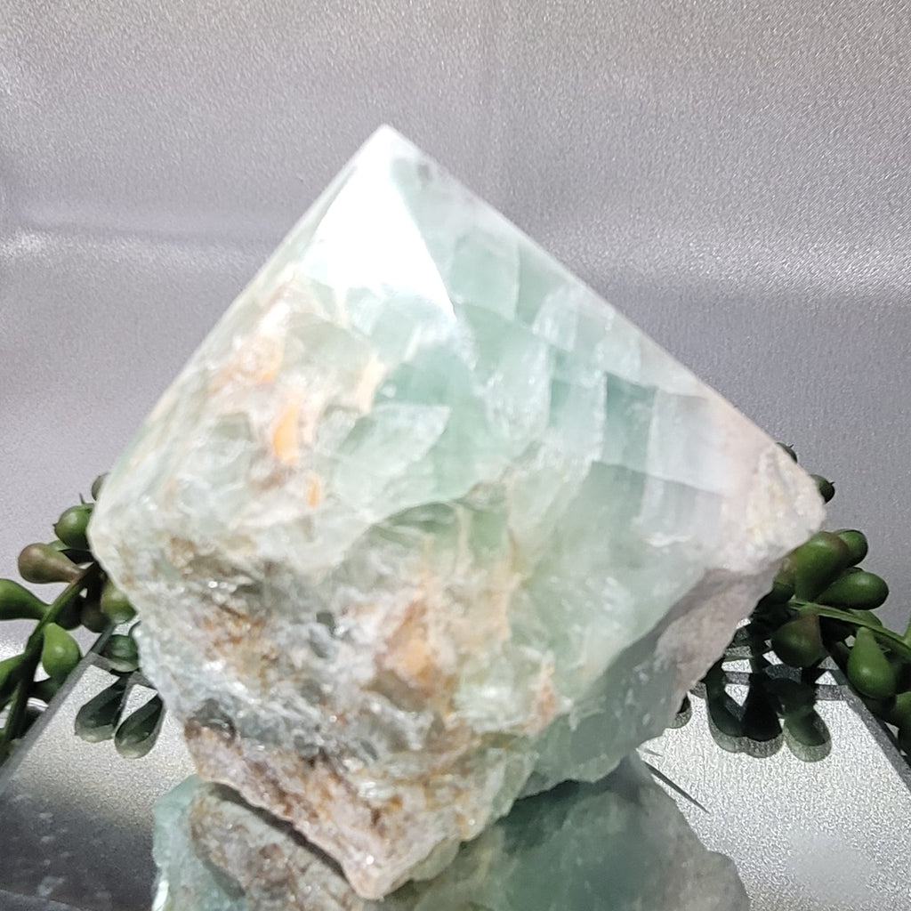Green Fluorite Rough Point Specimen | Polished Crystal Point with Natural Matrix | 500g Display Piece