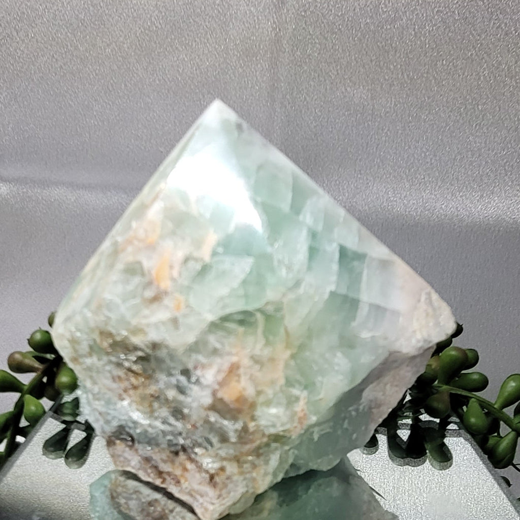 Green Fluorite Rough Point Specimen | Polished Crystal Point with Natural Matrix | 500g Display Piece