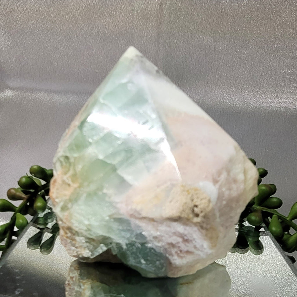Green Fluorite Rough Point Specimen | Polished Crystal Point with Natural Matrix | 500g Display Piece