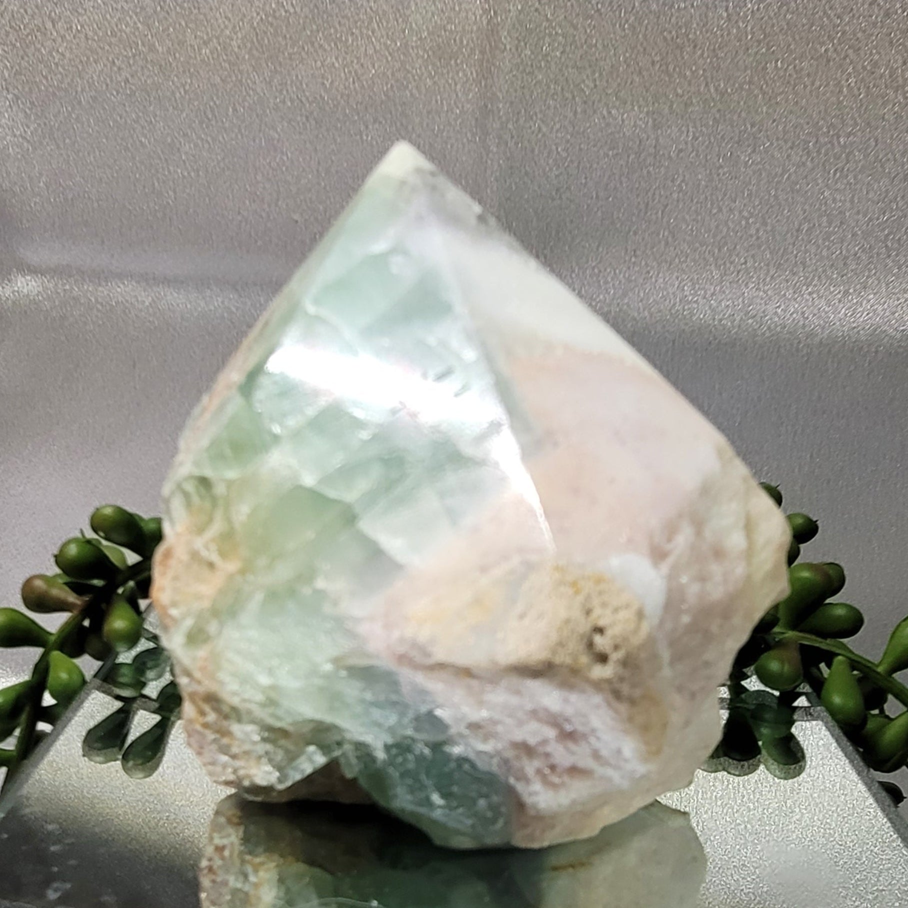 Green Fluorite Rough Point Specimen | Polished Crystal Point with Natural Matrix | 500g Display Piece
