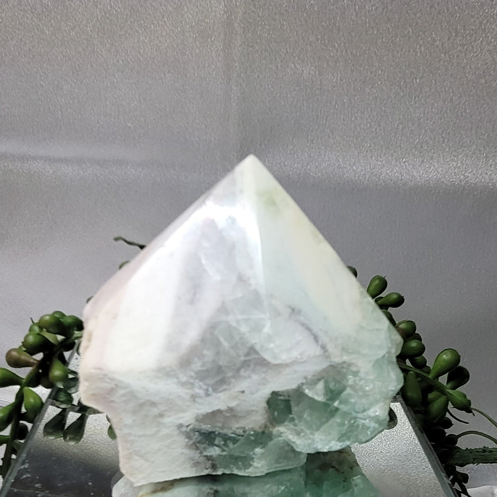 Green Fluorite Rough Point Specimen | Polished Crystal Point with Natural Matrix | 500g Display Piece
