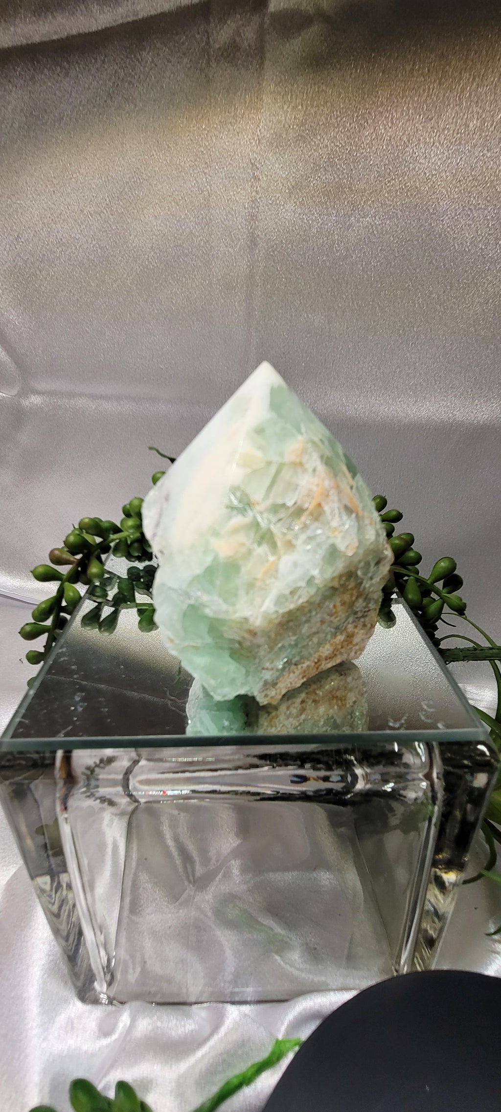 Green Fluorite Rough Point Specimen | Polished Crystal Point with Natural Matrix | 500g Display Piece