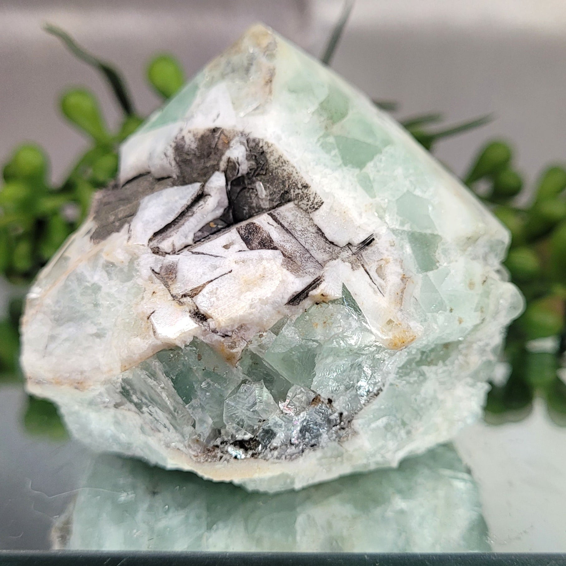 Green Fluorite Crystal Specimen with Mica Matrix | Natural Mineral Display Piece | 231g