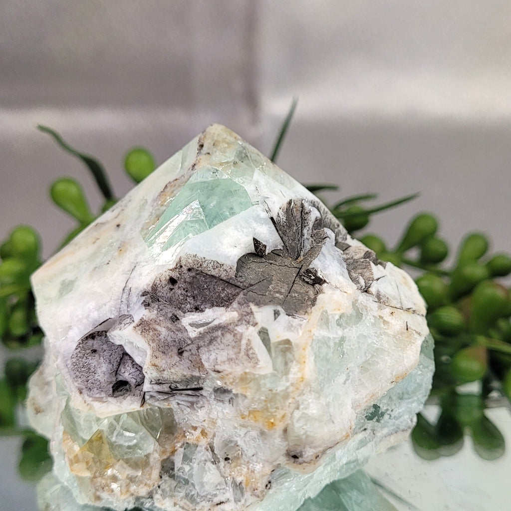 Green Fluorite Crystal Specimen with Mica Matrix | Natural Mineral Display Piece | 231g