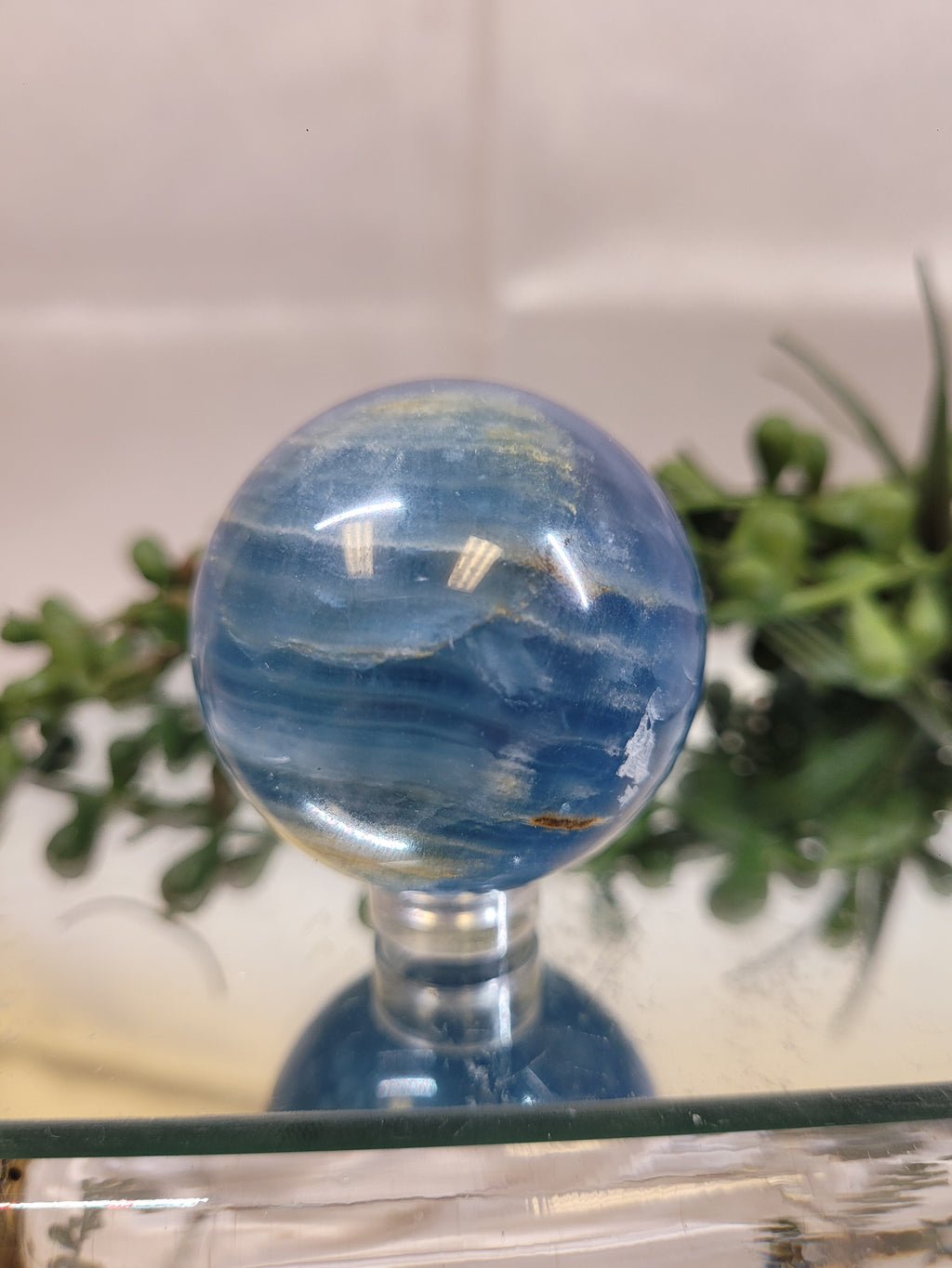 Blue Onyx Sphere | Natural Banded Blue Calcite | 42.1mm | 107g