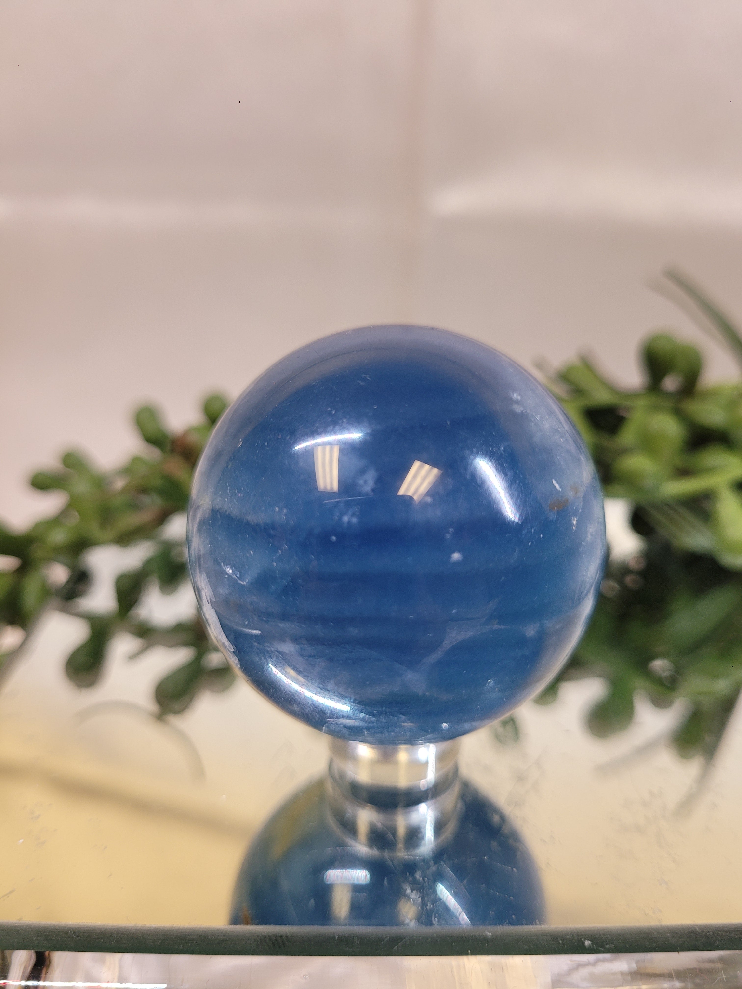 Blue Onyx Sphere | Natural Banded Blue Calcite | 42.1mm | 107g