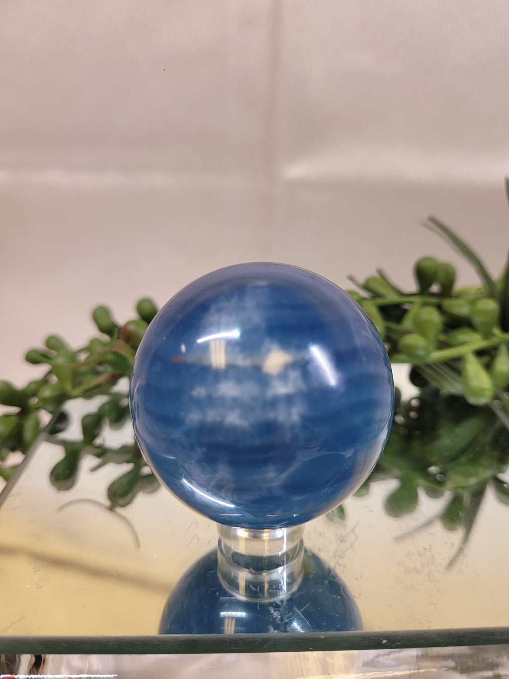 Blue Onyx Sphere | Natural Banded Blue Calcite | 42.1mm | 107g